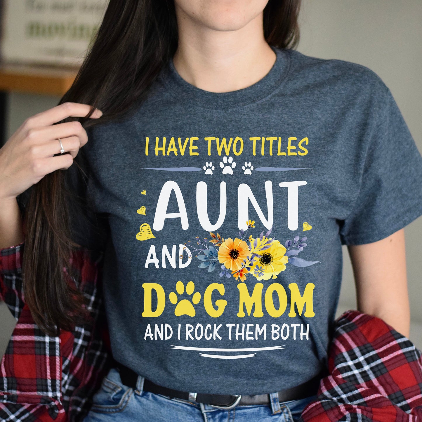 Two titles Aunt and Dog Mom I rock them both Unisex T-Shirt gift black dark heather-Dark Heather-Family-Gift-Planet