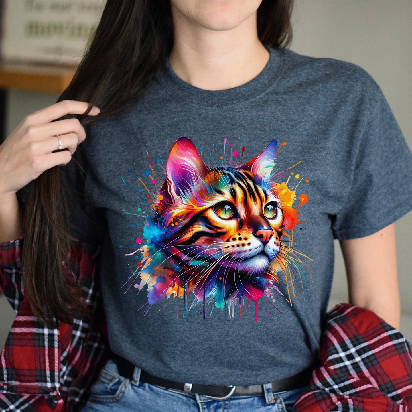 Bengal Cat mama Color Splash Unisex T-Shirt Black Navy Dark Heather-Dark Heather-Family-Gift-Planet