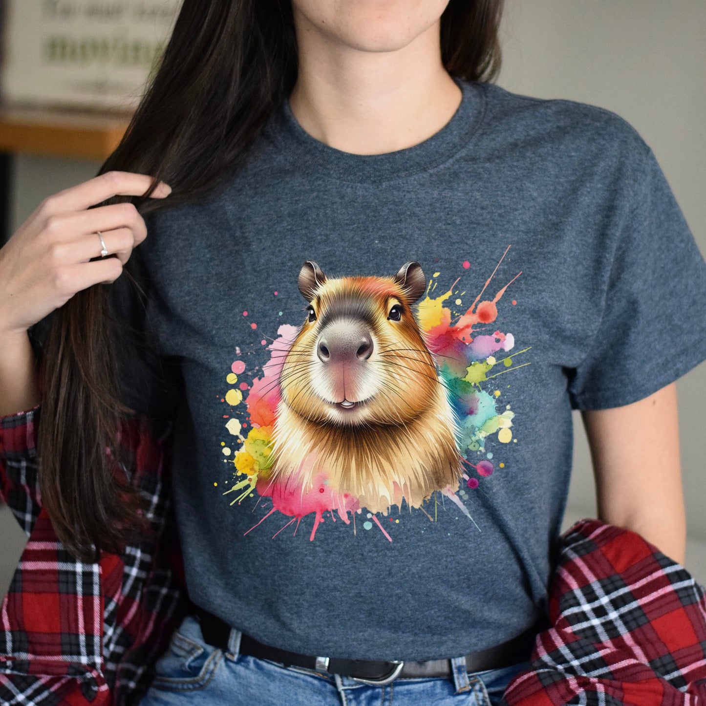 Capybara Color Splash Unisex T-Shirt Black Navy Dark Heather-Dark Heather-Family-Gift-Planet