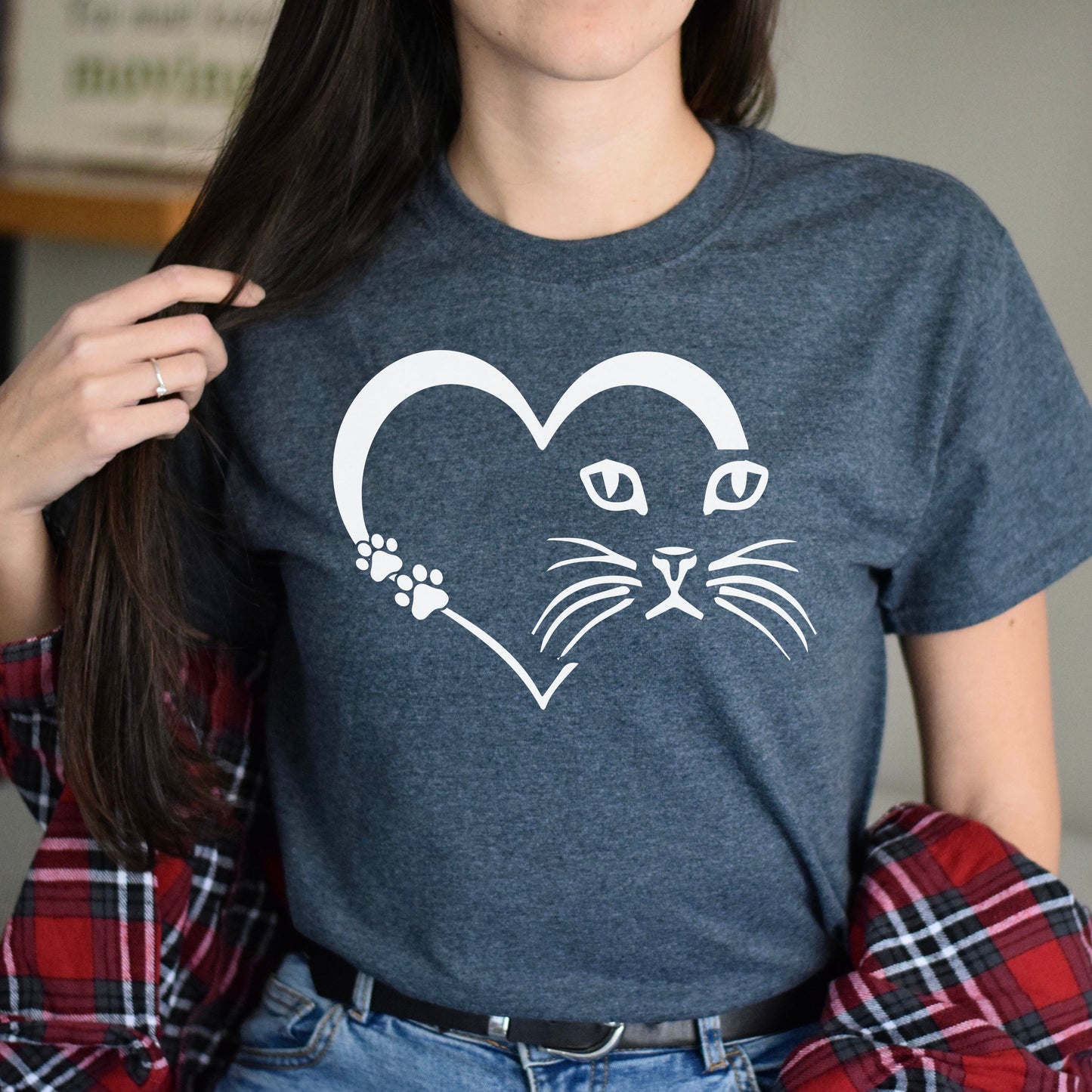 Cat Heart Unisex shirt cat love tee Black Dark Heather-Dark Heather-Family-Gift-Planet