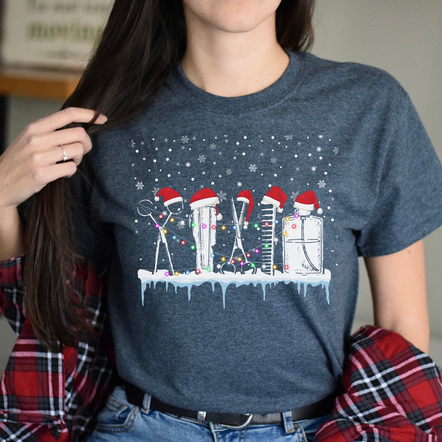 Christmas Hair Stylist Unisex T-shirt hairdresser haircutter tee black dark heather-Dark Heather-Family-Gift-Planet