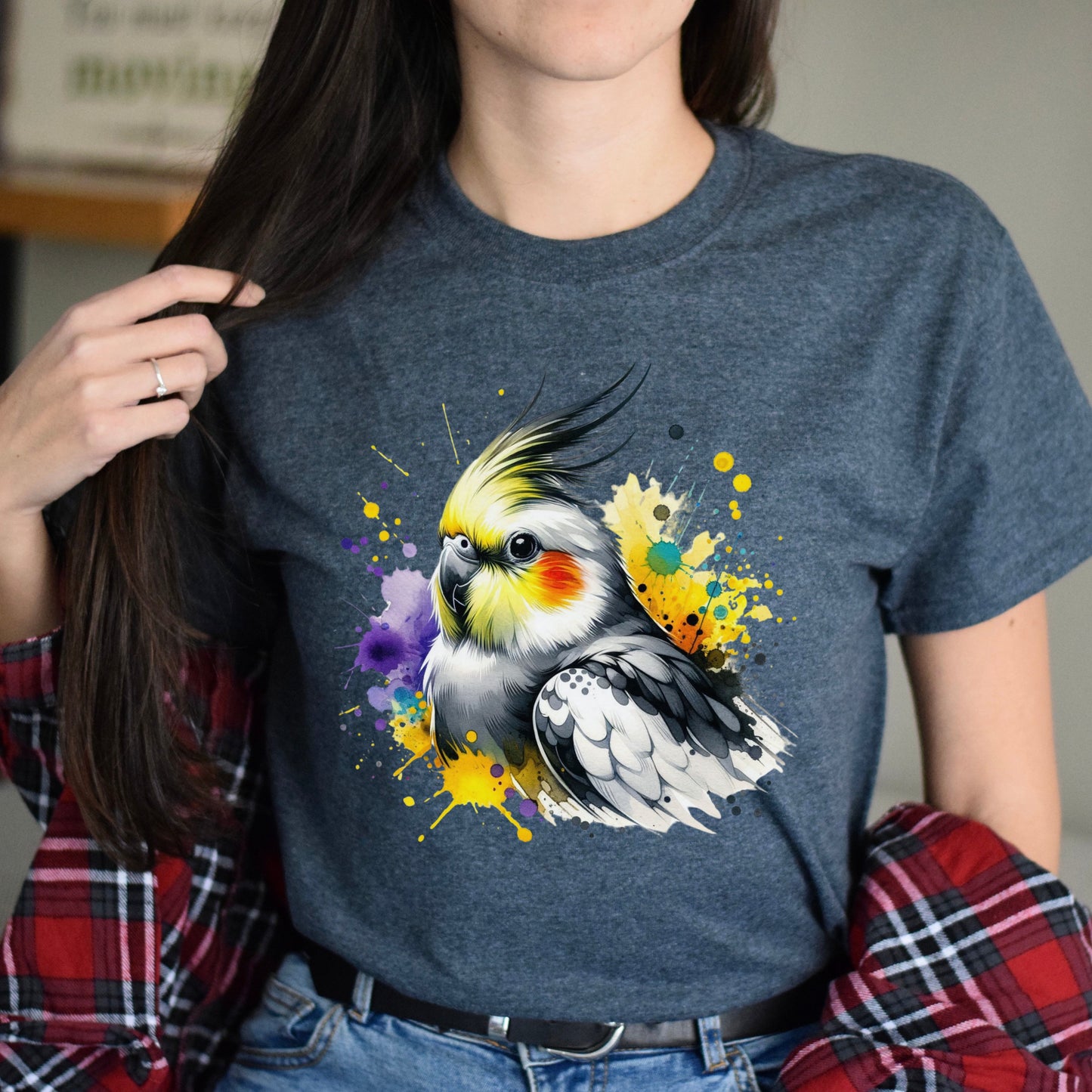 Cockatiel Mama Color Splash Unisex T-Shirt Black Navy Dark Heather-Dark Heather-Family-Gift-Planet