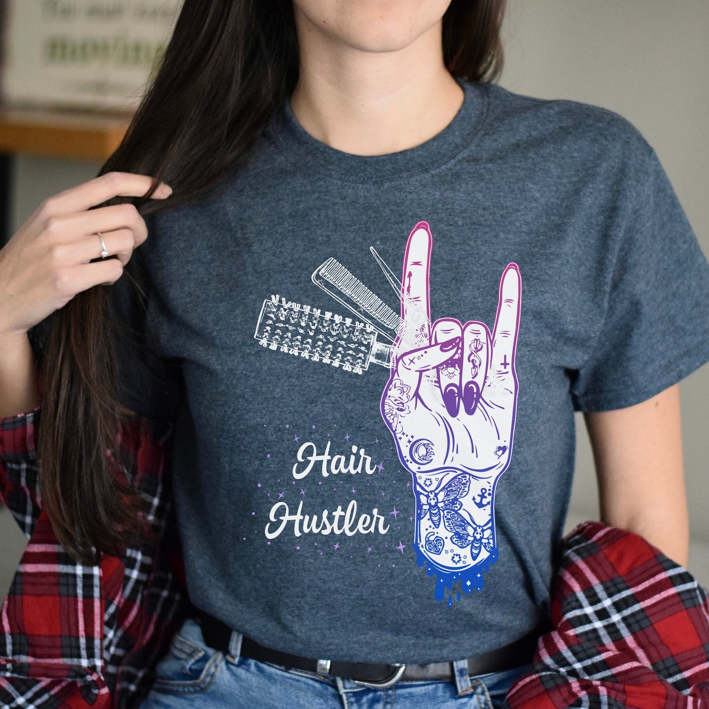 Cool hair hustler Unisex T-shirt hairdresser haircutter tee black dark heather-Dark Heather-Family-Gift-Planet