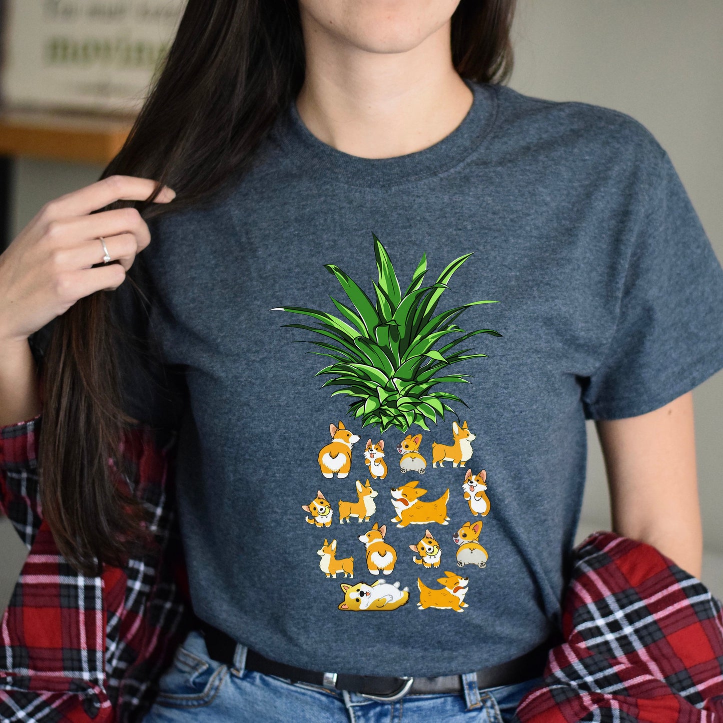 Corgi Pineapple Unisex T-Shirt gift Corgi dog owner tee black dark heather-Dark Heather-Family-Gift-Planet