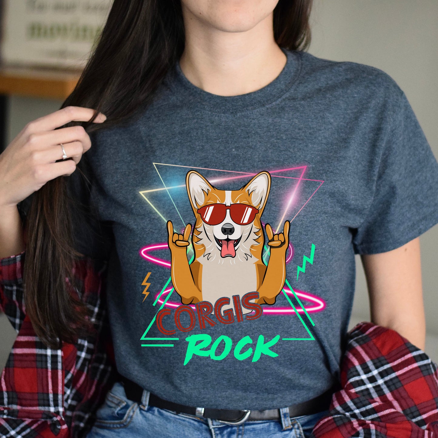 Corgis rock Unisex t-shirt gift corgi mom tee black navy dark heather-Dark Heather-Family-Gift-Planet