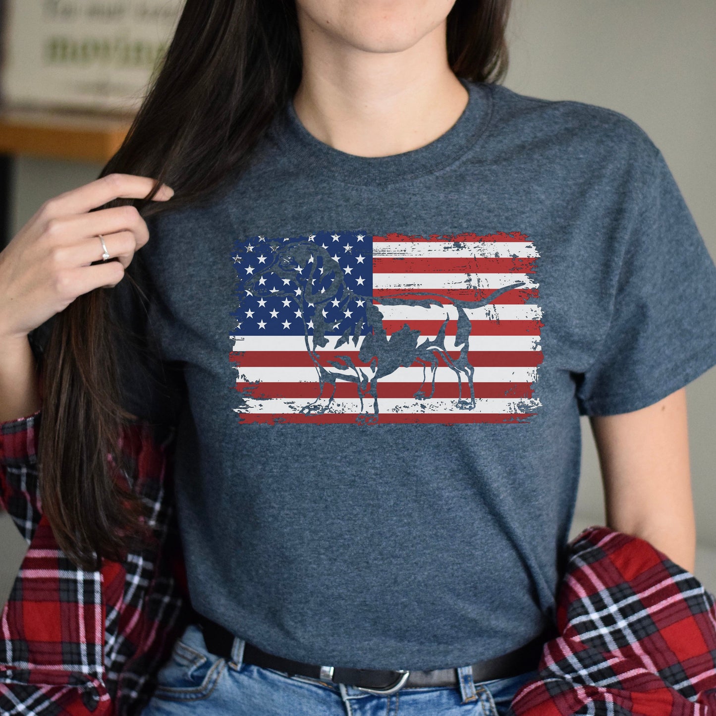 Dachshund American Flag Unisex T-Shirt gift US Dachshund dog owner tee black dark heather-Dark Heather-Family-Gift-Planet