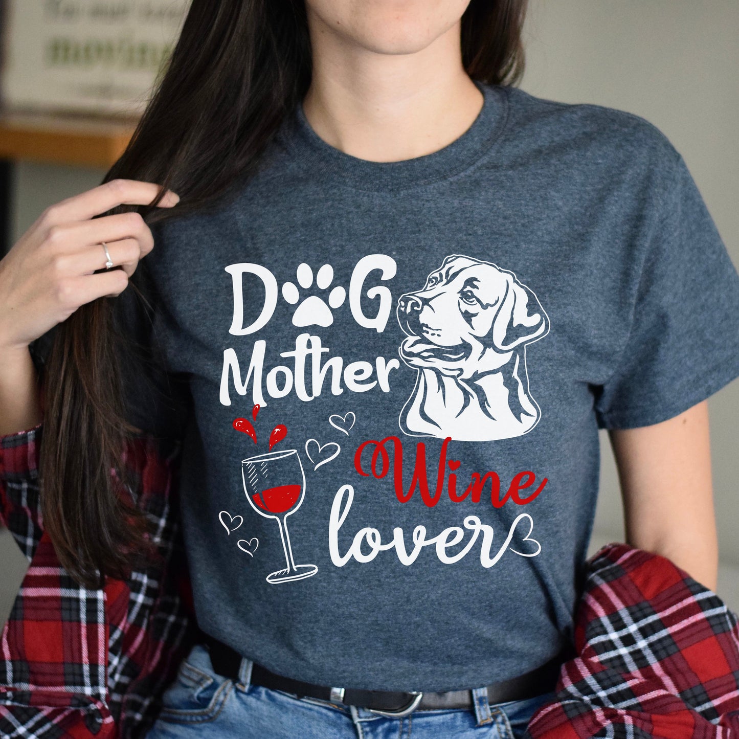 Dog mother wine lover Unisex t-shirt gift dog mom tee black navy dark heather-Dark Heather-Family-Gift-Planet