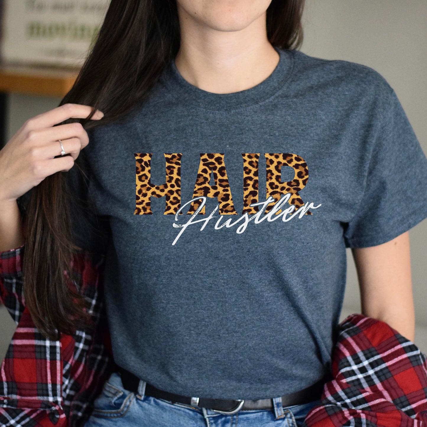 Hair hustler leopard skin Unisex T-shirt hairdresser tee black dark heather-Dark Heather-Family-Gift-Planet