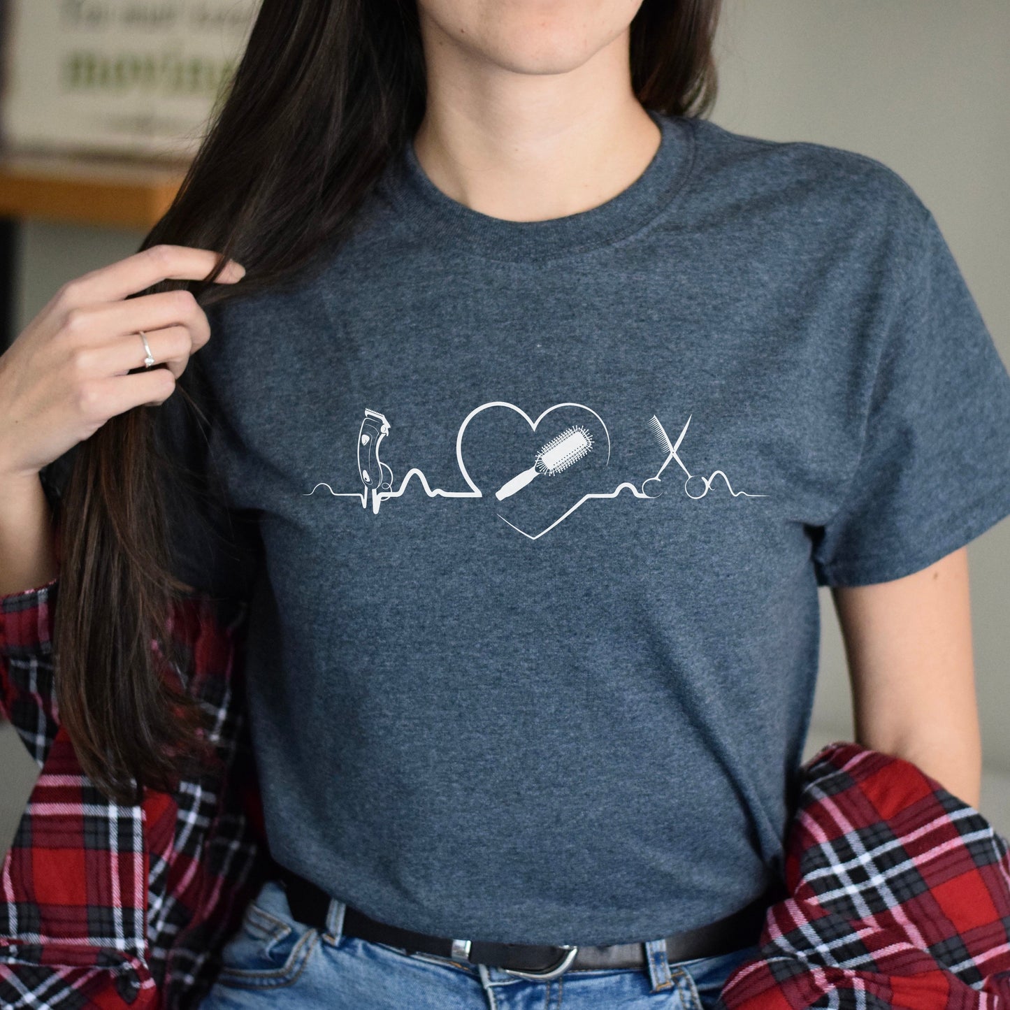 Hairdresser heart beat Unisex T-shirt haircutter tee black dark heather-Dark Heather-Family-Gift-Planet