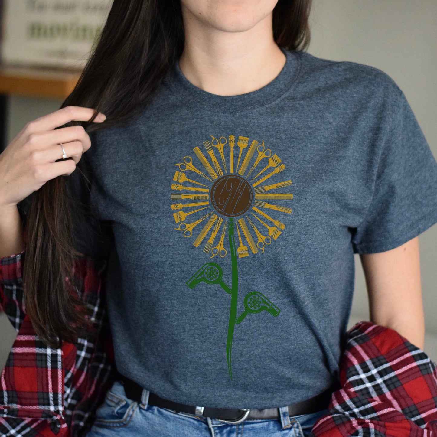 Hair stylist sunflower Unisex T-shirt hairdresser haircutter tee black dark heather-Dark Heather-Family-Gift-Planet