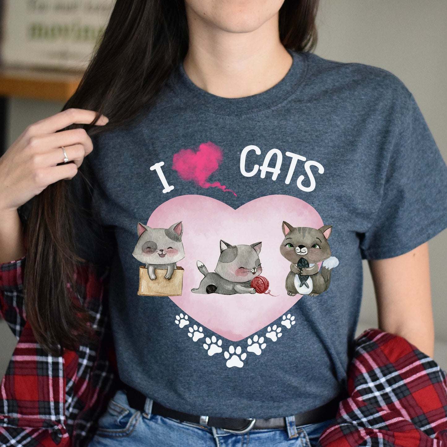 I love my cats Unisex shirt cat heart tee Black Dark Heather-Dark Heather-Family-Gift-Planet