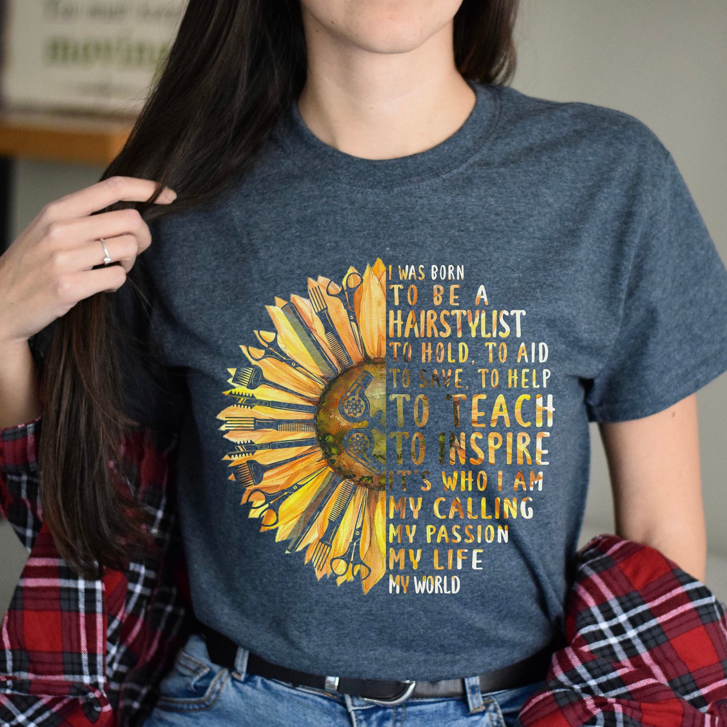 Hair stylist sunflower Unisex T-shirt hairdresser haircutter tee black dark heather-Dark Heather-Family-Gift-Planet