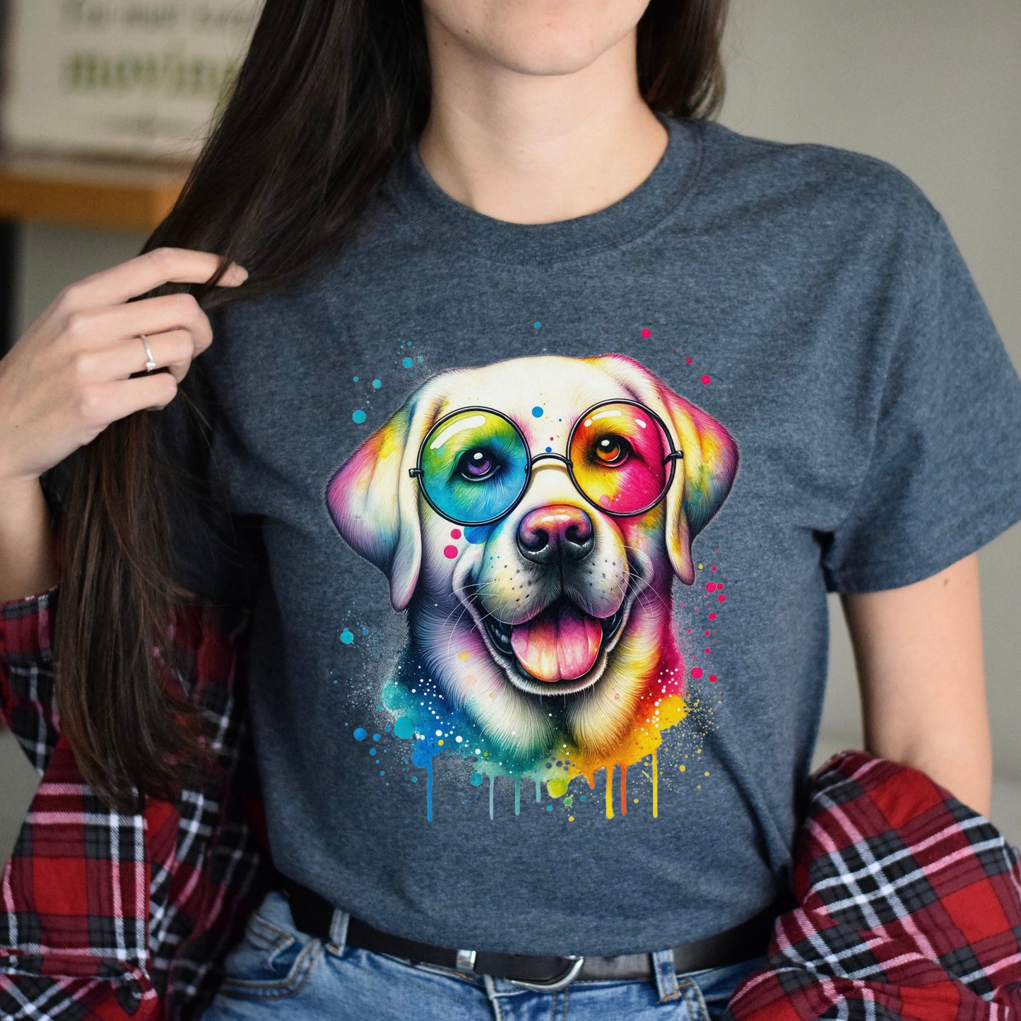 Labrador with eyeglasses Color Splash Unisex T-shirt Black Navy Dark Heather-Dark Heather-Family-Gift-Planet