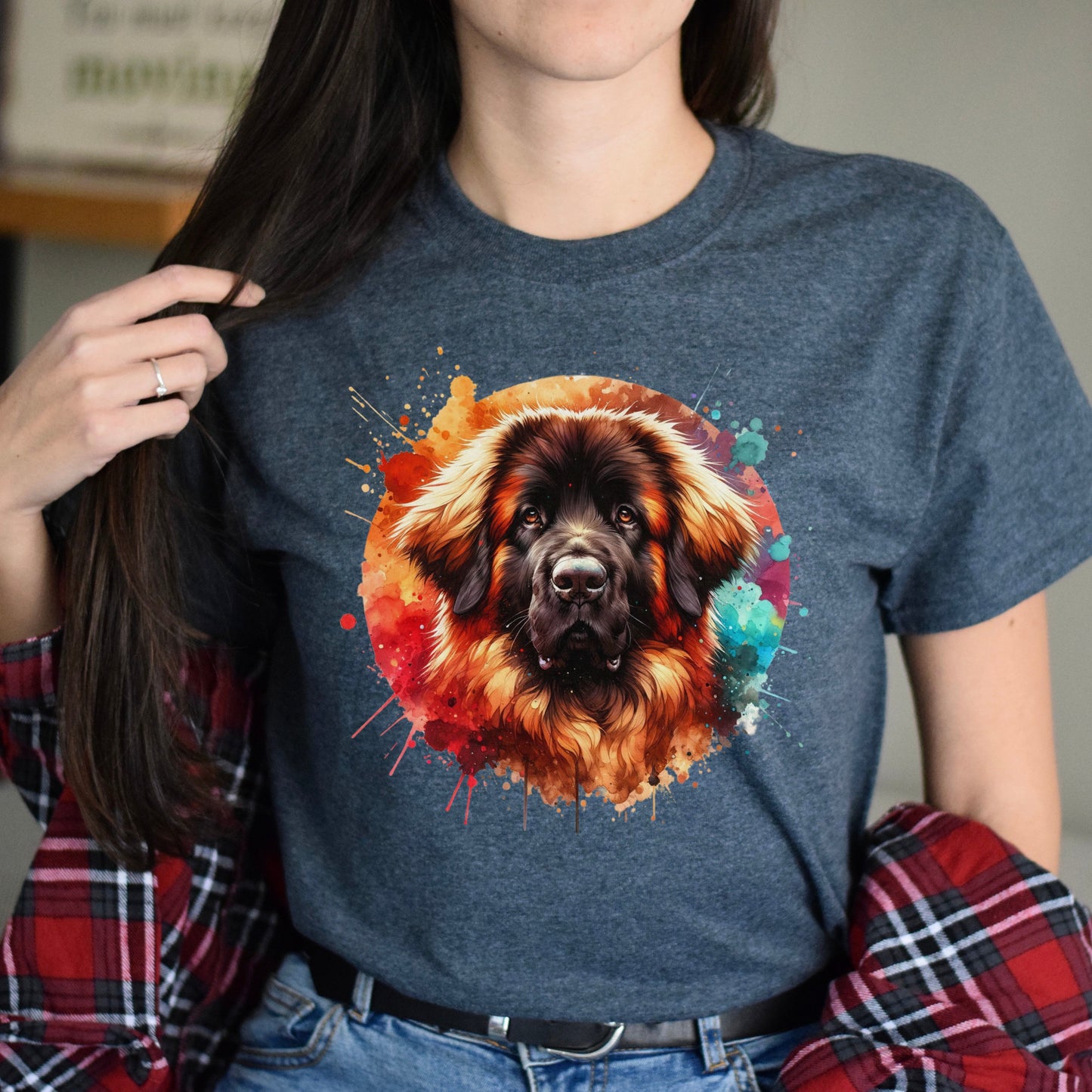 Artistic Leonberger Color Splash Unisex T-shirt Black Navy Dark Heather-Dark Heather-Family-Gift-Planet