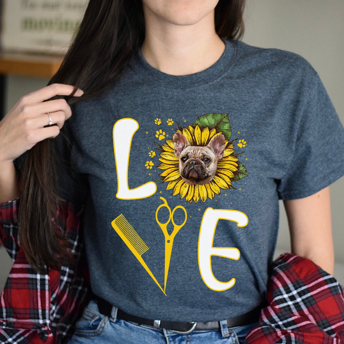 Dog groomer sunflower love Unisex t-shirt gift black navy dark heather-Dark Heather-Family-Gift-Planet