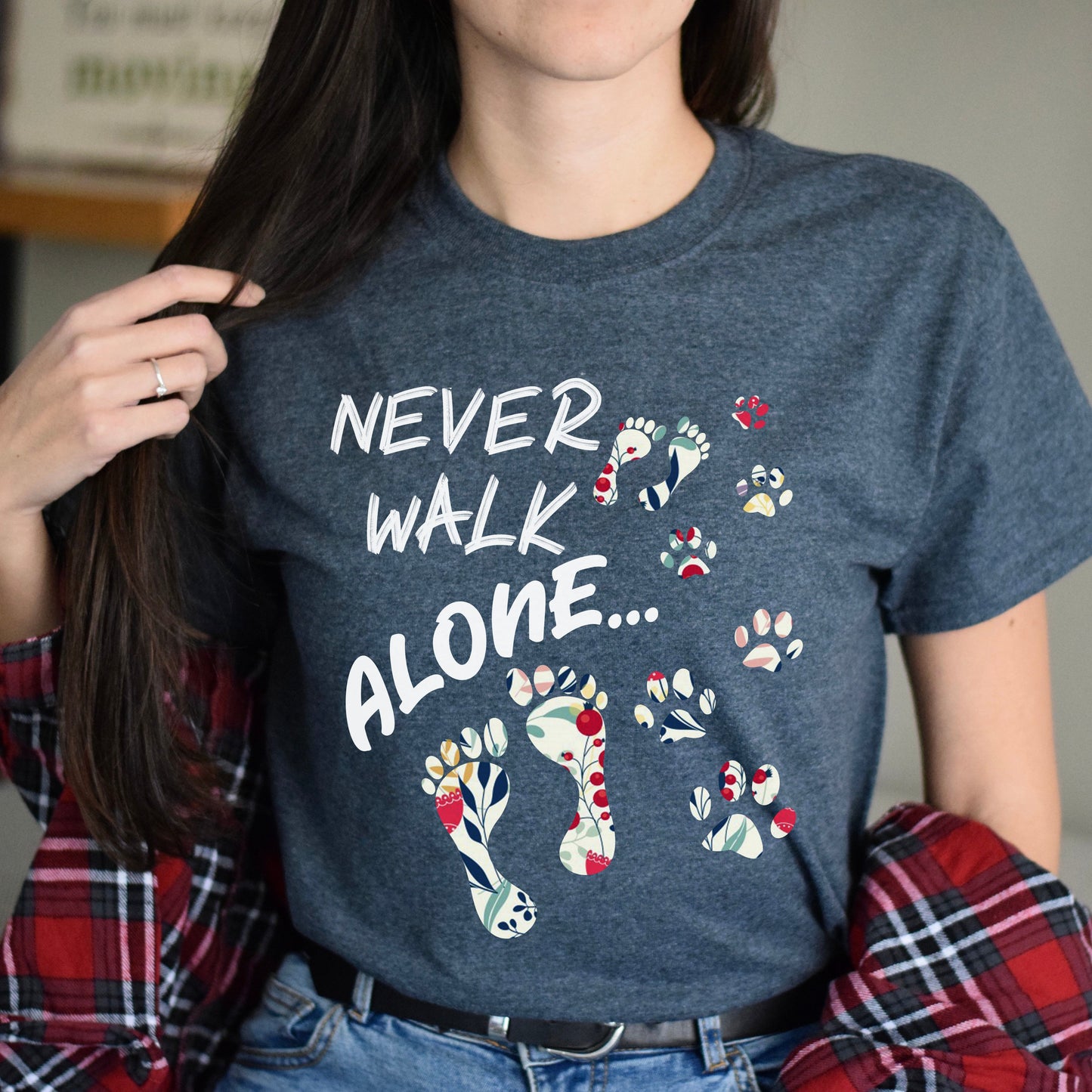 Never walk alone dog love Unisex t-shirt gift black navy dark heather-Dark Heather-Family-Gift-Planet