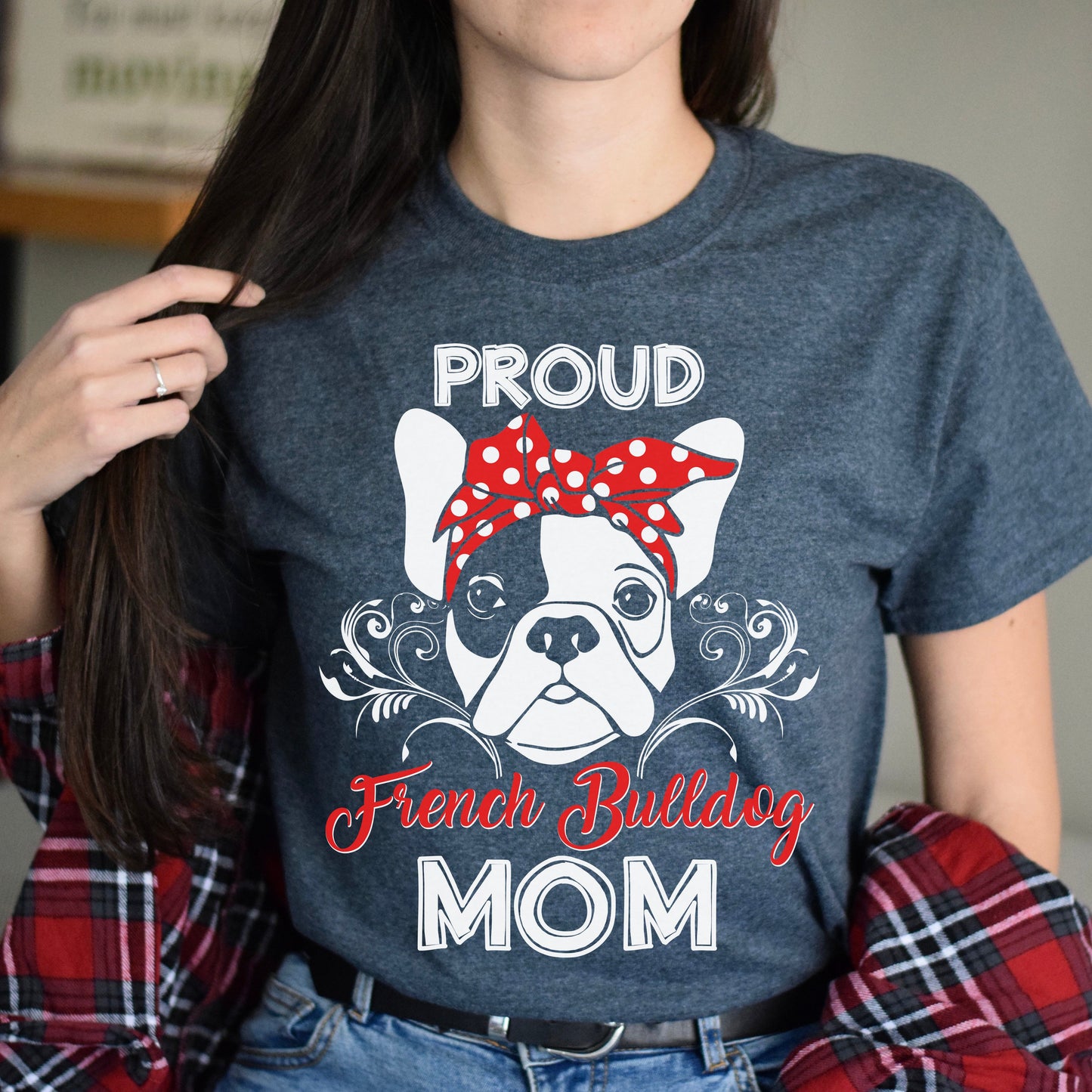 Proud French bulldog mom Unisex t-shirt gift black navy dark heather-Dark Heather-Family-Gift-Planet