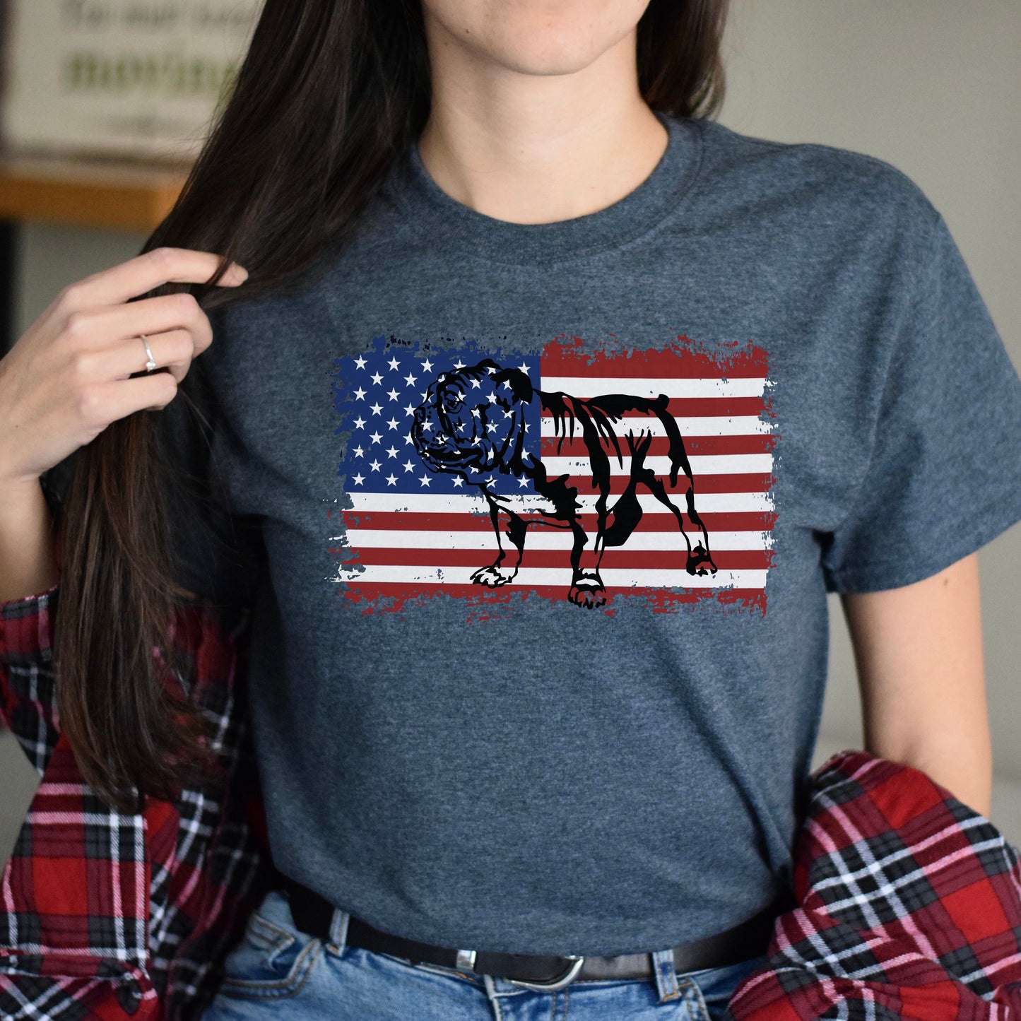 Pug American Flag Unisex T-Shirt gift US Pug dog owner tee black dark heather-Dark Heather-Family-Gift-Planet