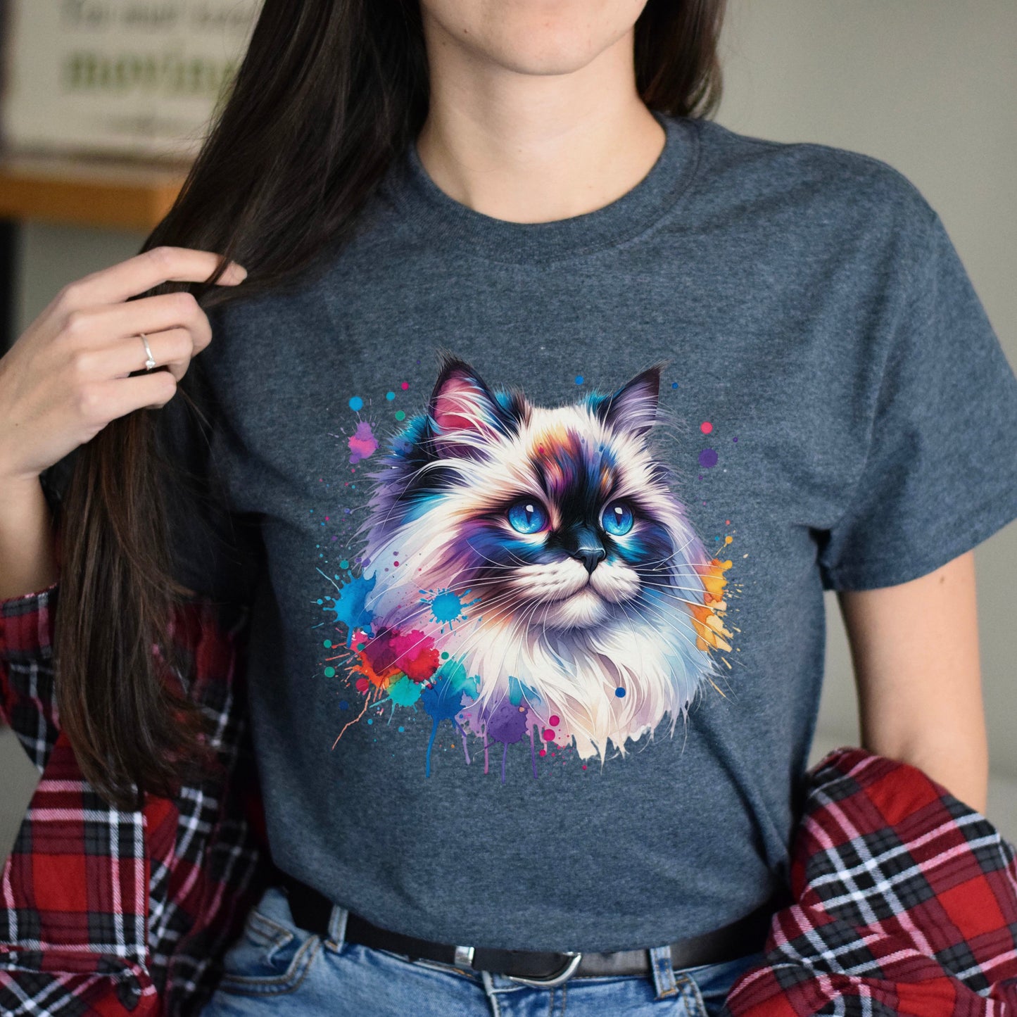 Ragdoll Cat Color Splash Unisex T-Shirt Black Navy Dark Heather-Dark Heather-Family-Gift-Planet