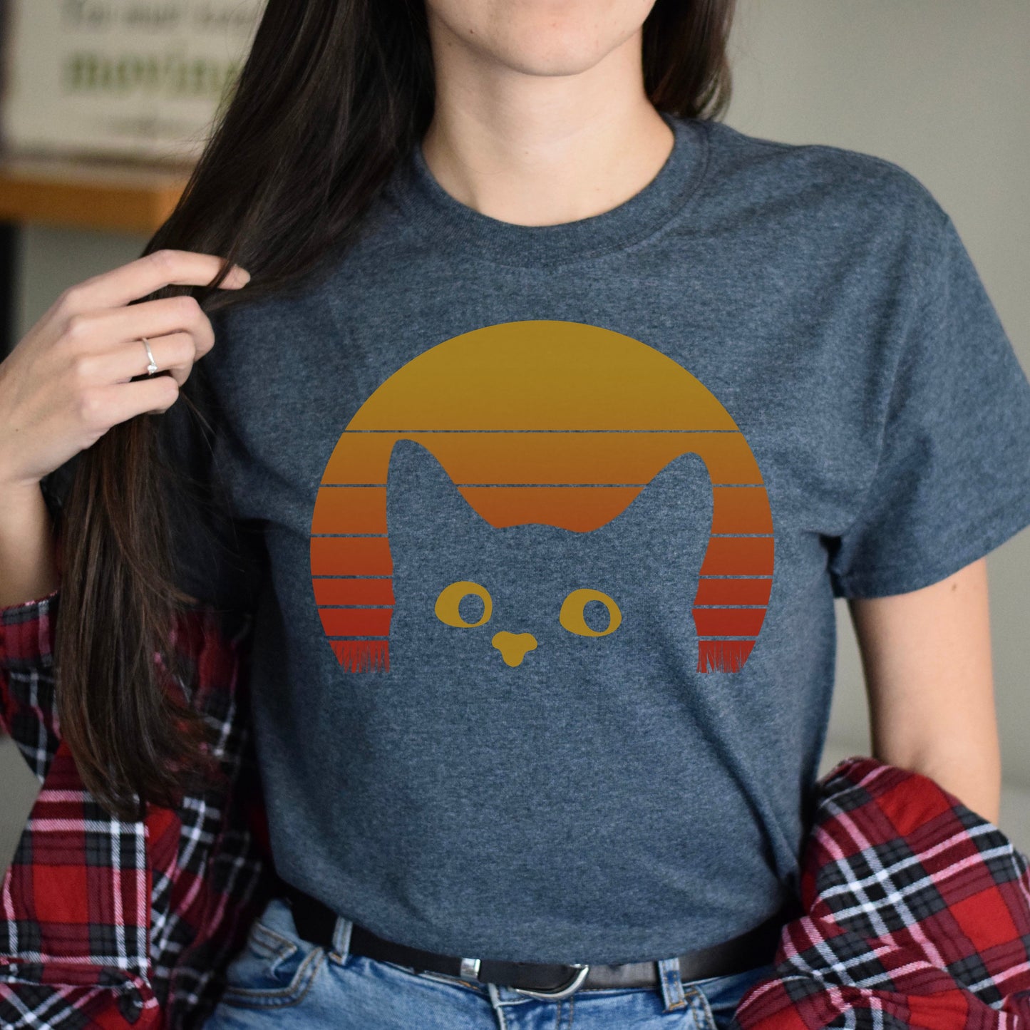 Retro Cat Unisex shirt cat lover tee Black Dark Heather-Dark Heather-Family-Gift-Planet
