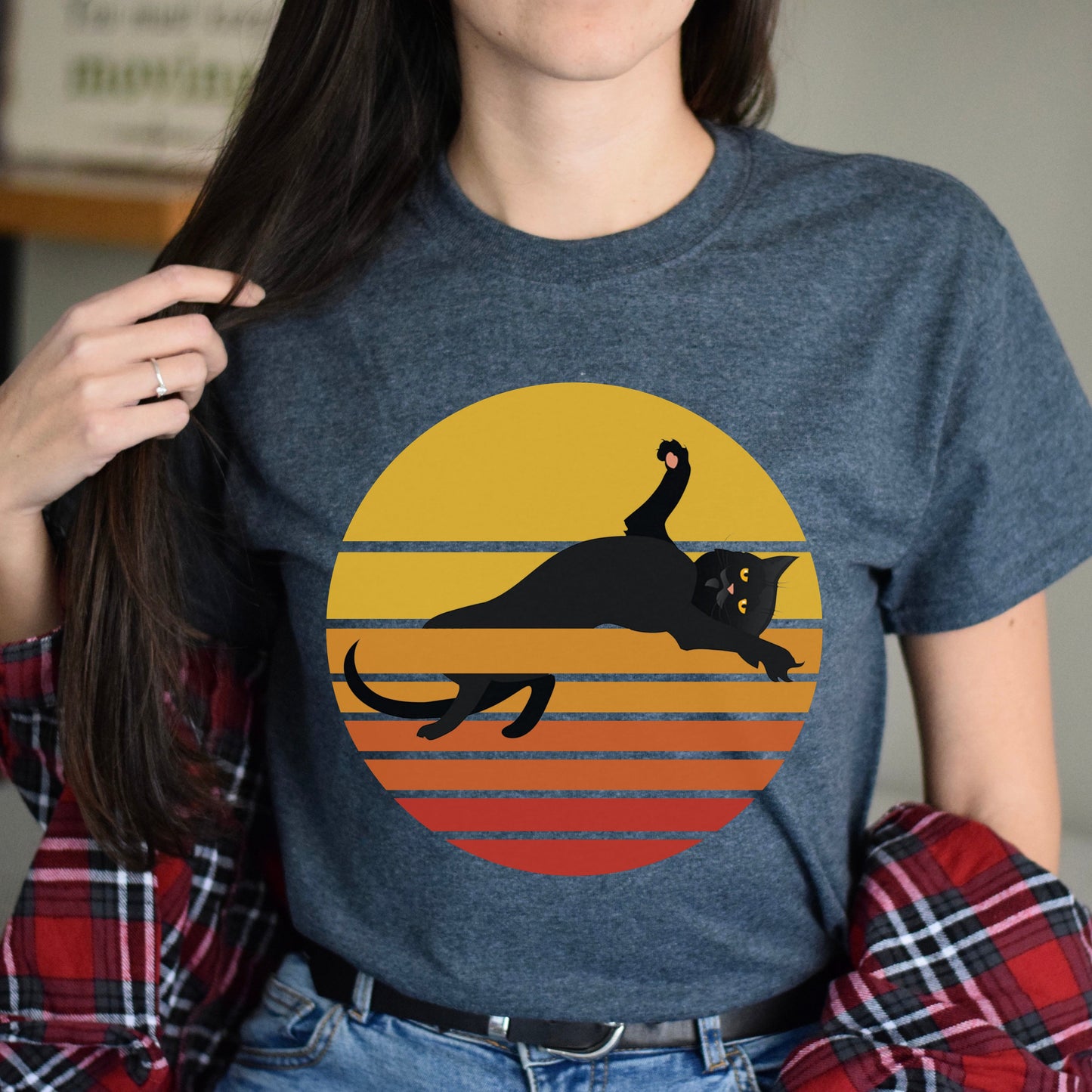 Retro black cat Unisex shirt cat lover tee Black Dark Heather-Dark Heather-Family-Gift-Planet