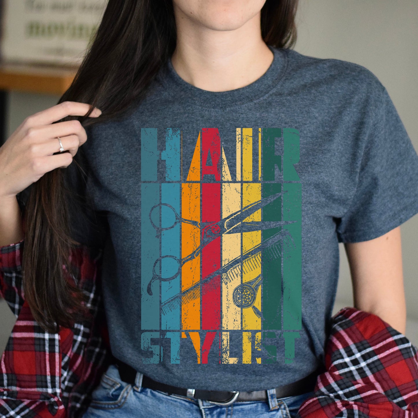 Retro hair stylist Unisex T-shirt hairdresser haircutter tee black dark heather-Dark Heather-Family-Gift-Planet