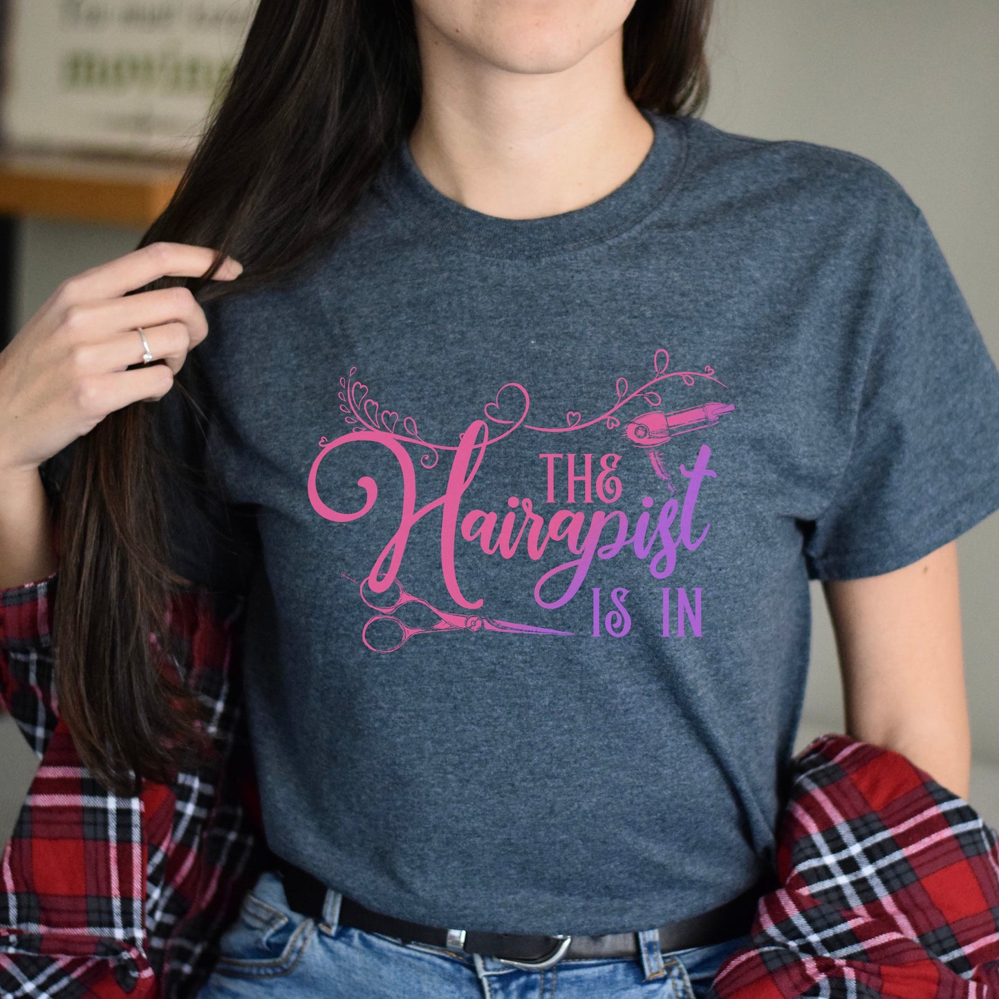 The hairapist is in Unisex T-shirt hairdresser haircutter tee black dark heather-Dark Heather-Family-Gift-Planet