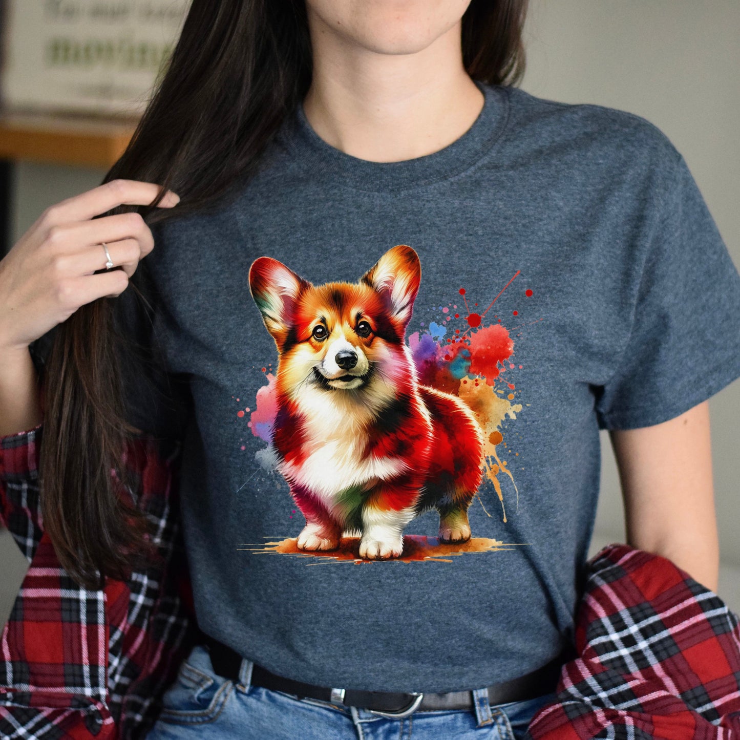 Welsh Corgi Color Splash Unisex T-Shirt Black Navy Dark Heather-Dark Heather-Family-Gift-Planet