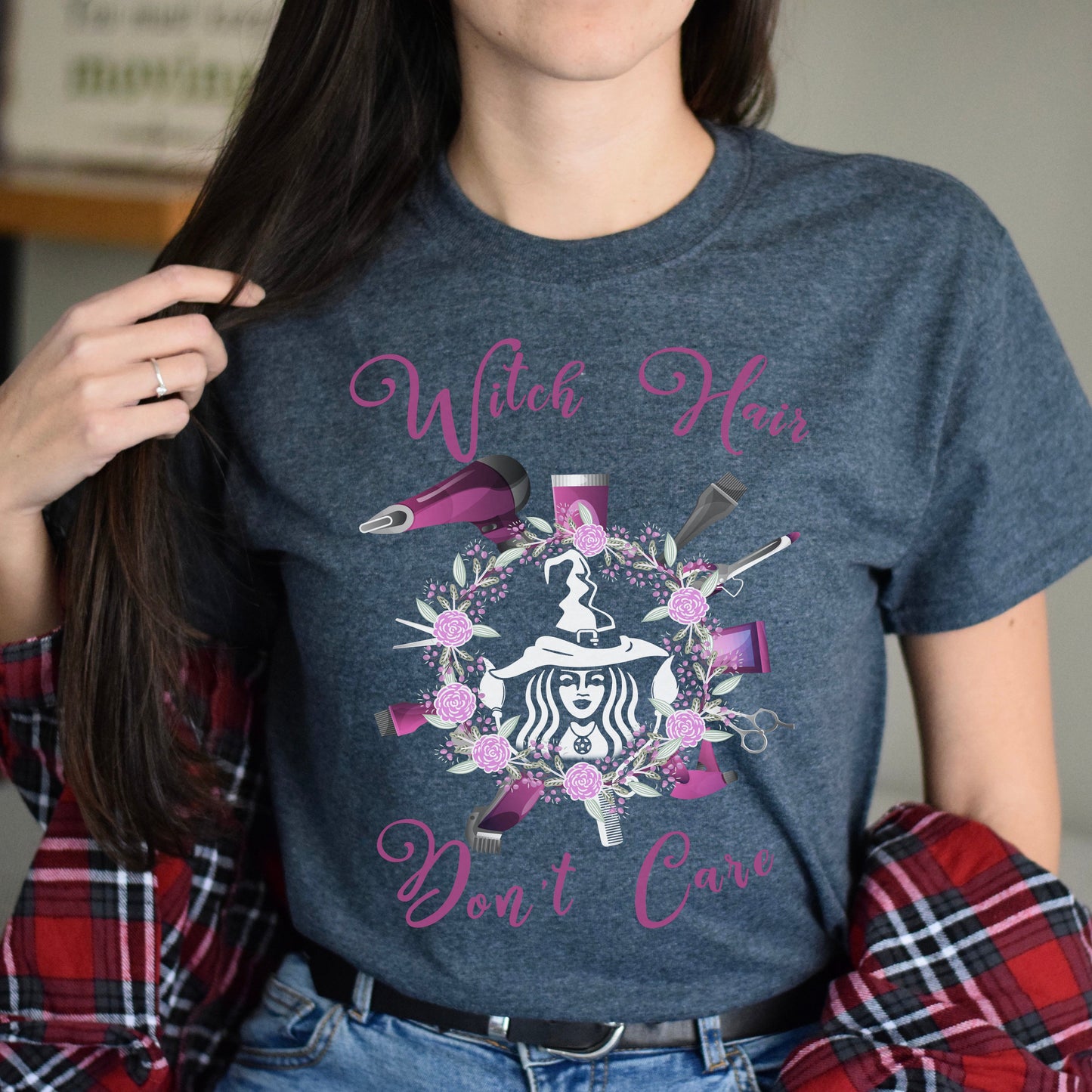 Witch hair don't care Unisex T-shirt hairdresser haircutter tee black dark heather-Dark Heather-Family-Gift-Planet