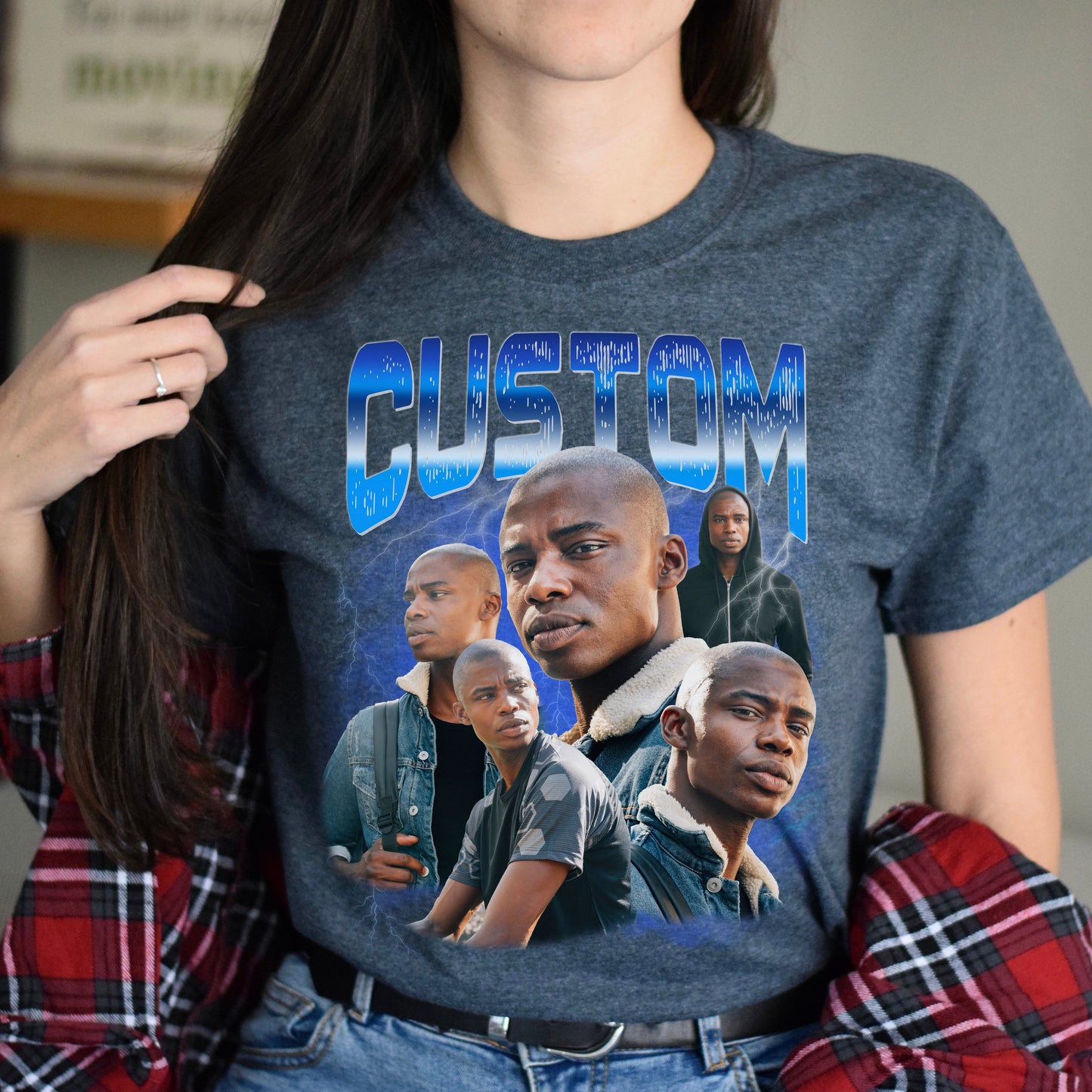 Custom Bootleg rap Unisex T-Shirt Personalized Your pictures tee Vintage style Black Navy Dark Heather-Dark Heather-Family-Gift-Planet
