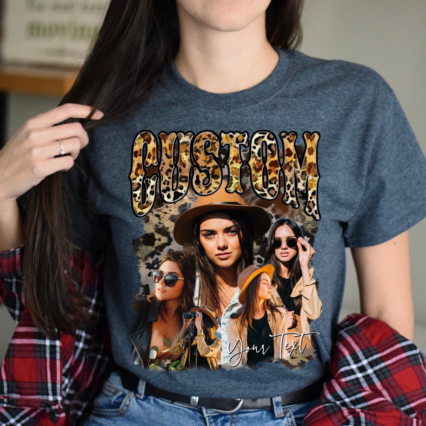 Custom Texas Girl Unisex T-Shirt Your pictures Leopard skin cool girl tee Black Navy Dark Heather-Dark Heather-Family-Gift-Planet