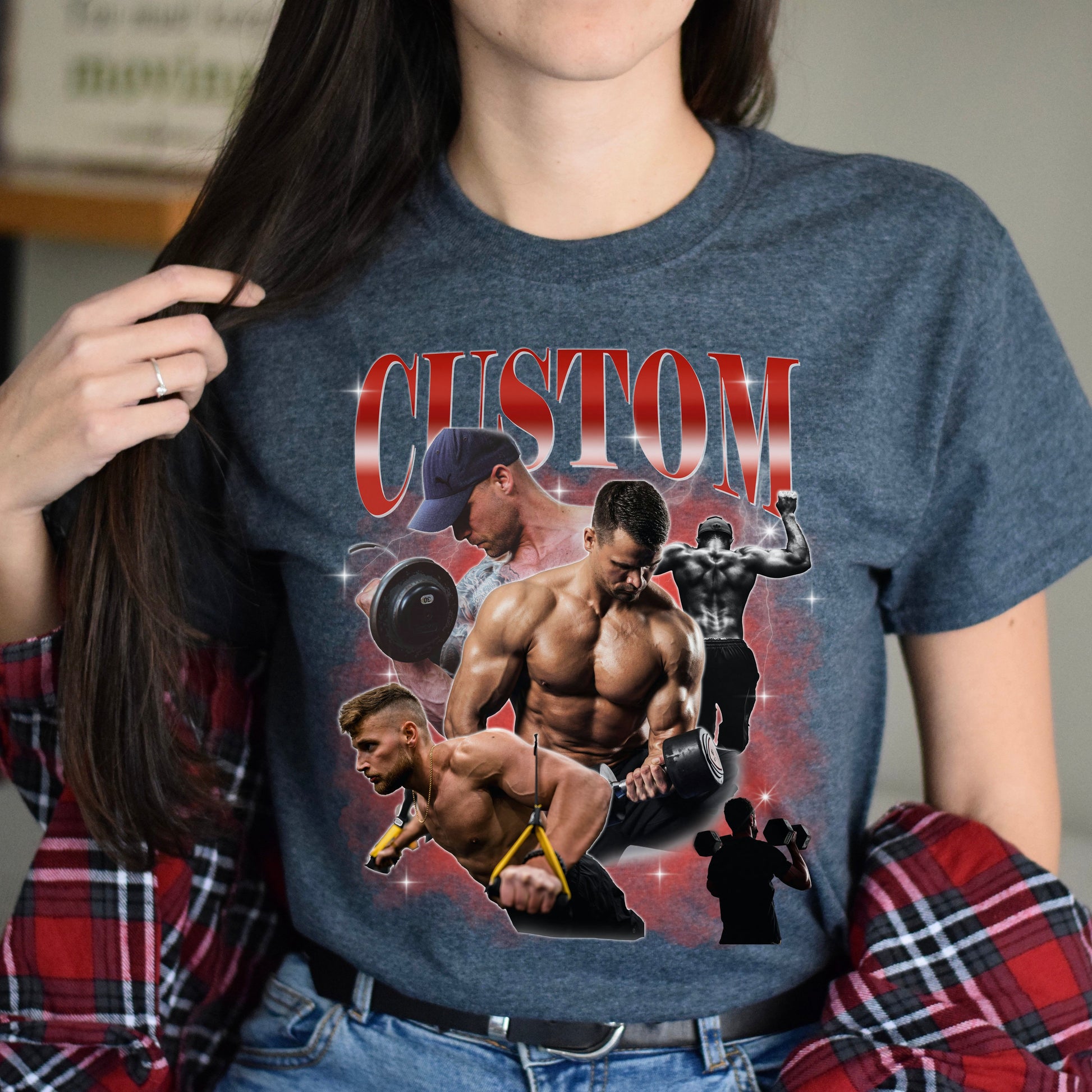 Custom Gym bootleg rap Unisex T-Shirt Your pictures vintage style weightlift tee Black Navy Dark Heather-Dark Heather-Family-Gift-Planet