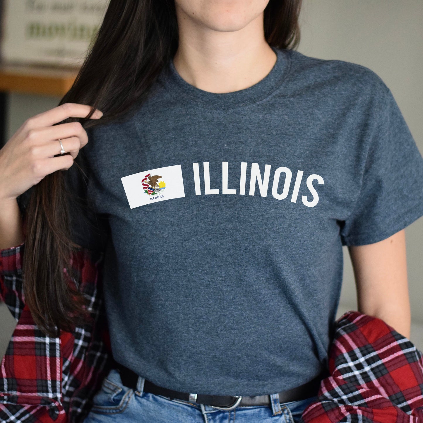 Illinois Unisex T-shirt gift Illinois flag tee Chicago Aurora Rockford White Black-Dark Heather-Family-Gift-Planet