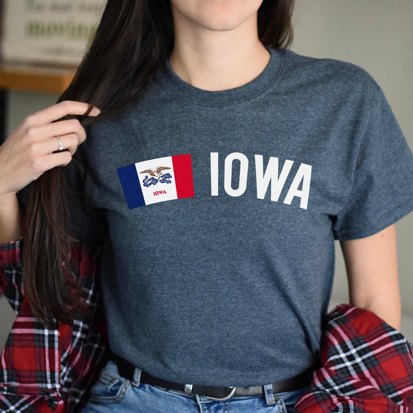 Iowa Unisex T-shirt gift Iowa flag tee Des Moines Cedar Rapids White Black-Dark Heather-Family-Gift-Planet