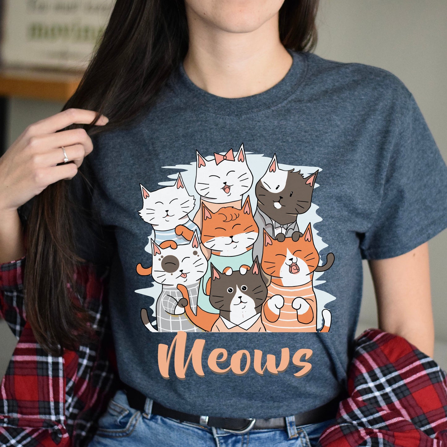Meows funny cats Unisex shirt cat mama tee Black Dark Heather-Dark Heather-Family-Gift-Planet