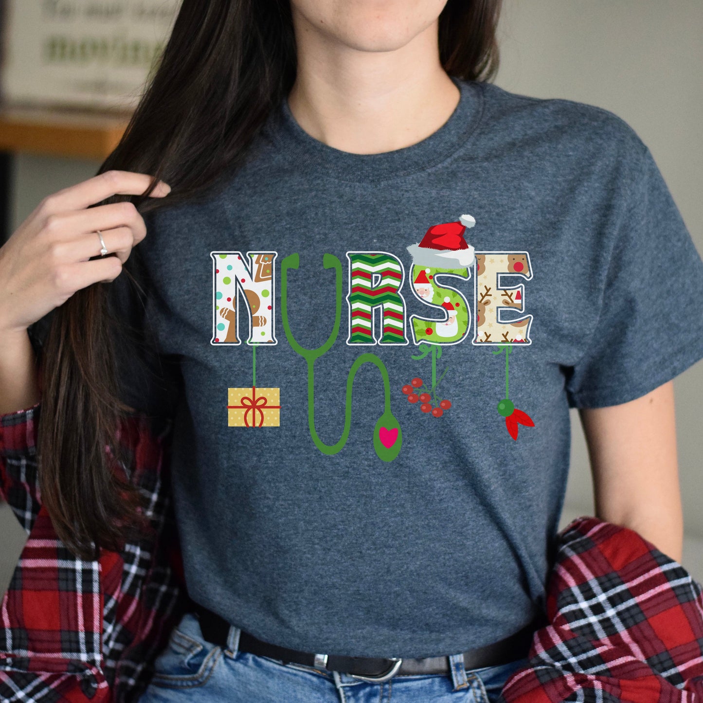 Nurse Christmas Unisex shirt Registered Nurse Holiday tee Black Dark Heather-Dark Heather-Family-Gift-Planet