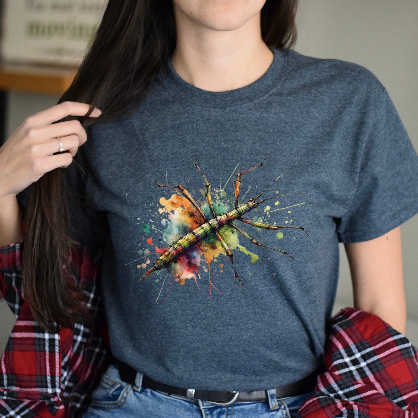Stick bug Color Splash Unisex T-Shirt Black Navy Dark Heather-Dark Heather-Family-Gift-Planet
