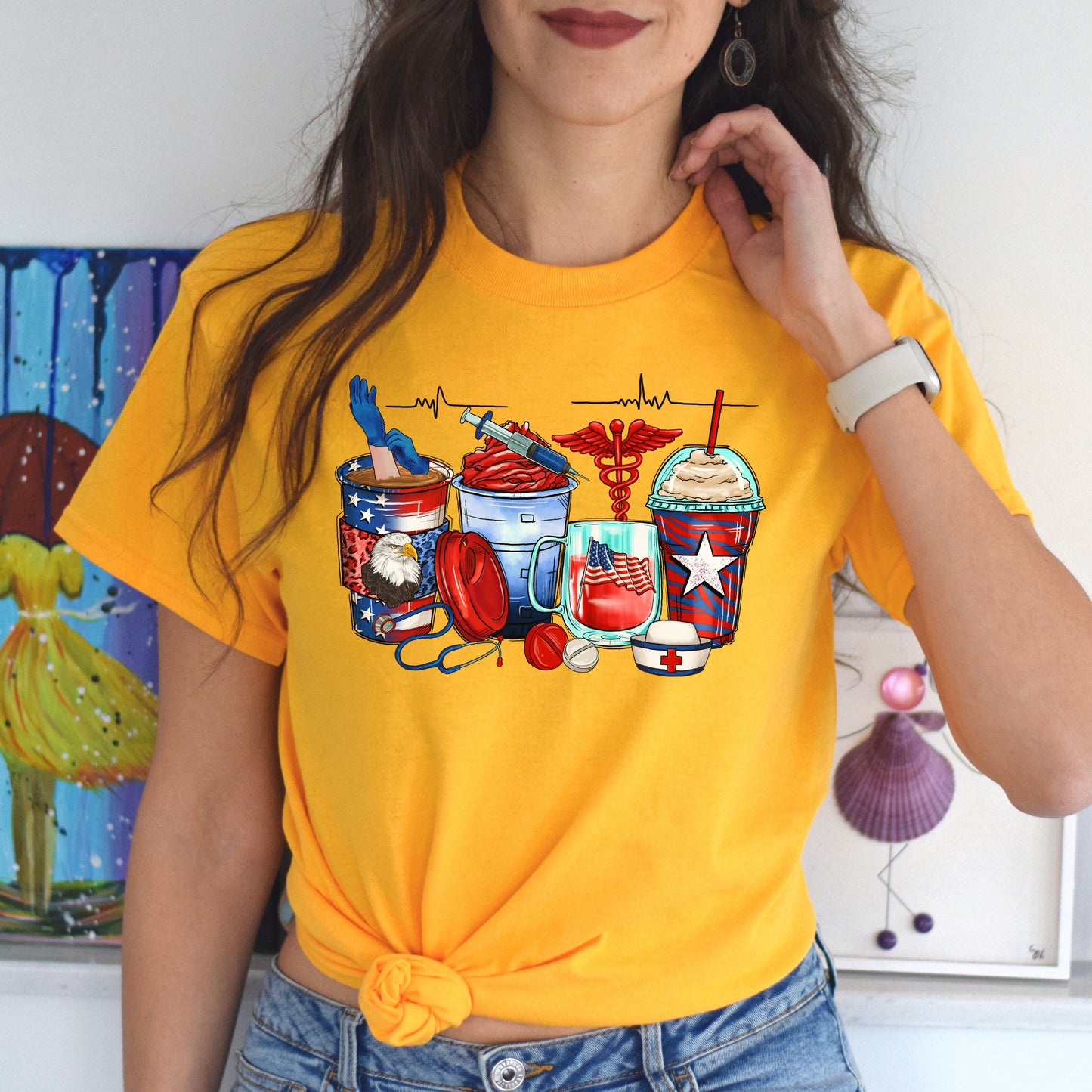 American nurse coffee cups unisex tshirt US registered nurse tee S-5XL-Family-Gift-Planet