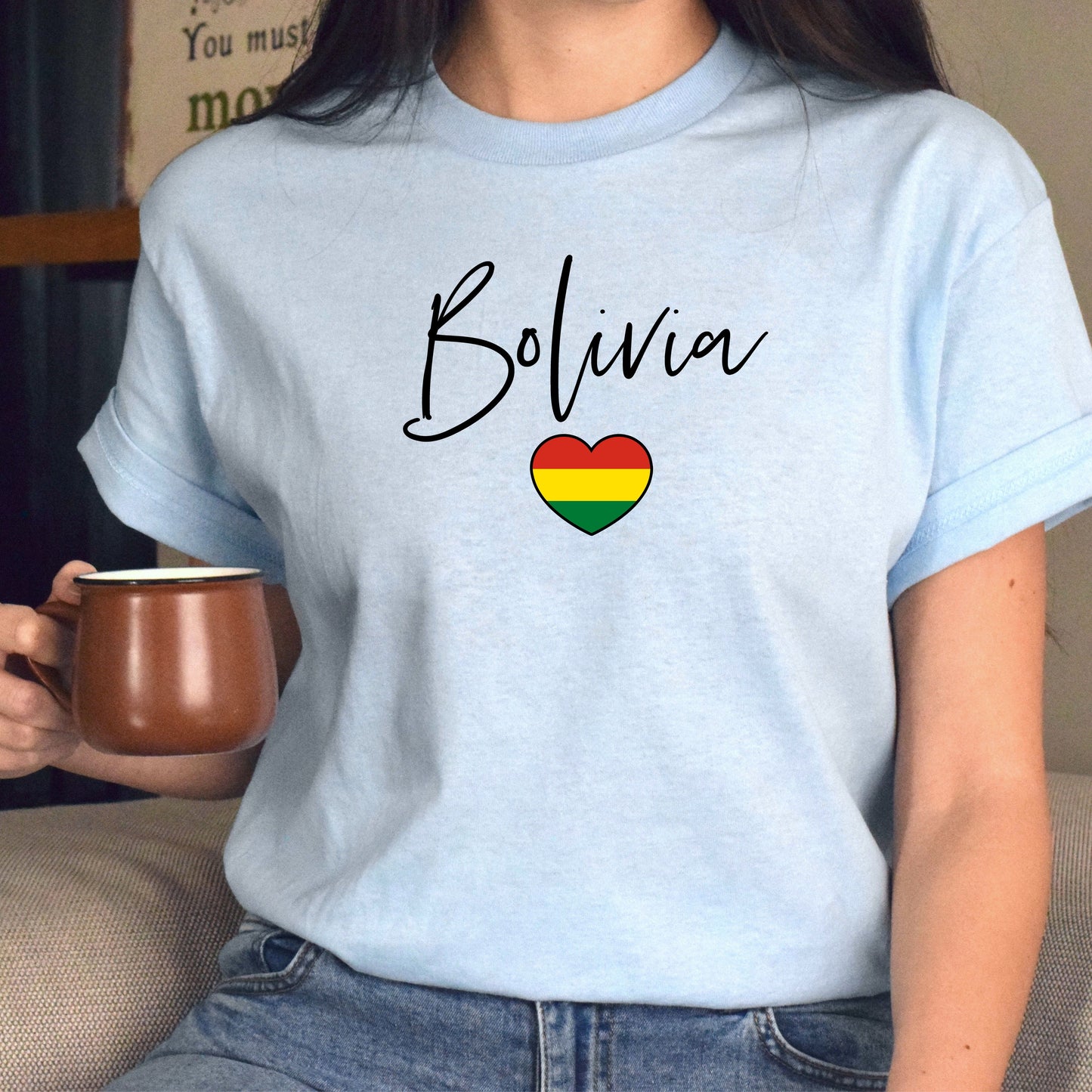 Bolivia flag heart Unisex T-shirt Bolivia love tee White Sand Blue-Light Blue-Family-Gift-Planet
