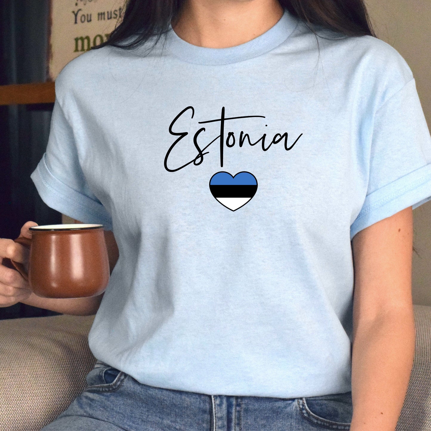 Estonia flag heart Unisex T-shirt Estonia love tee White Sand Blue-Family-Gift-Planet