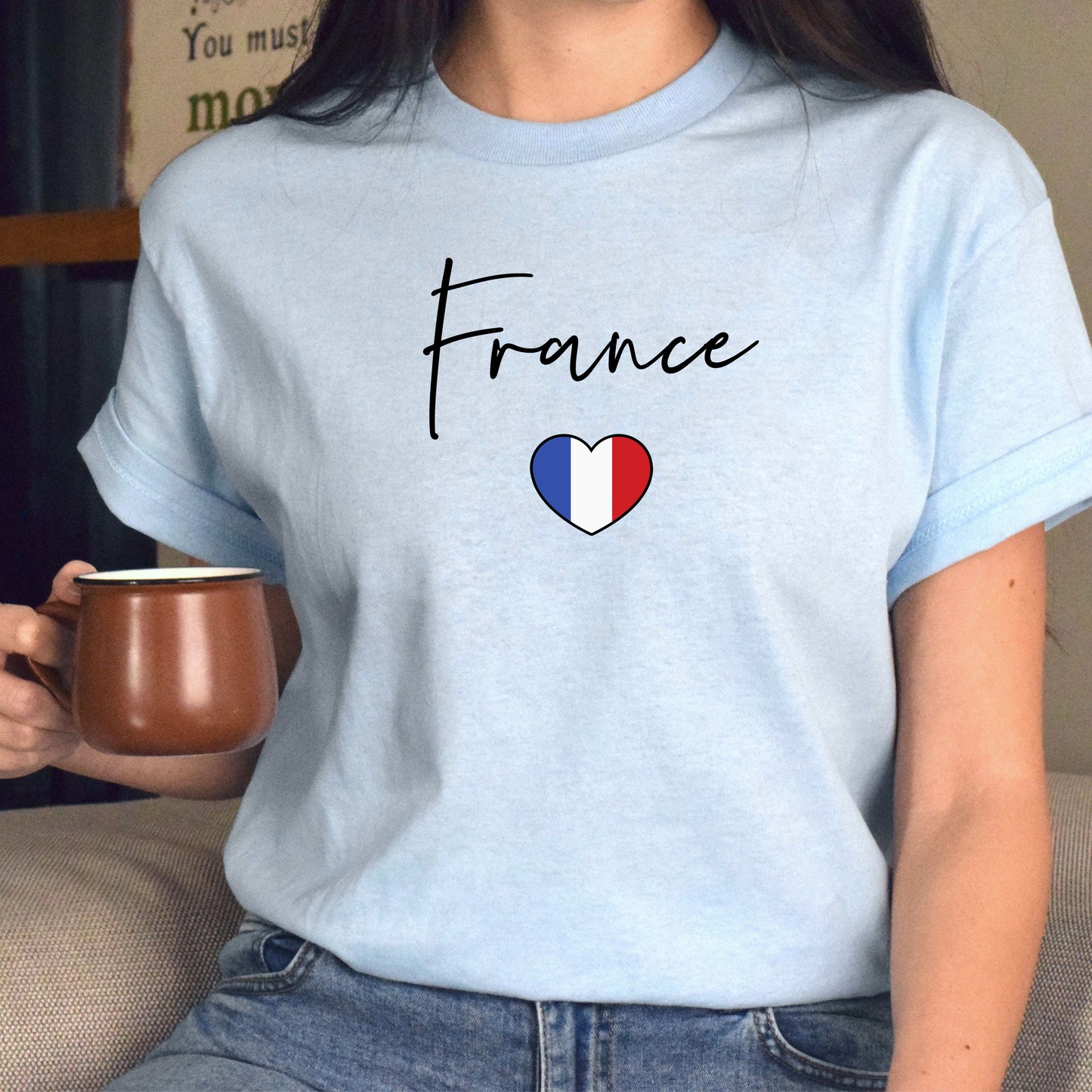 France flag heart Unisex T-shirt France love tee White Sand Blue-Family-Gift-Planet