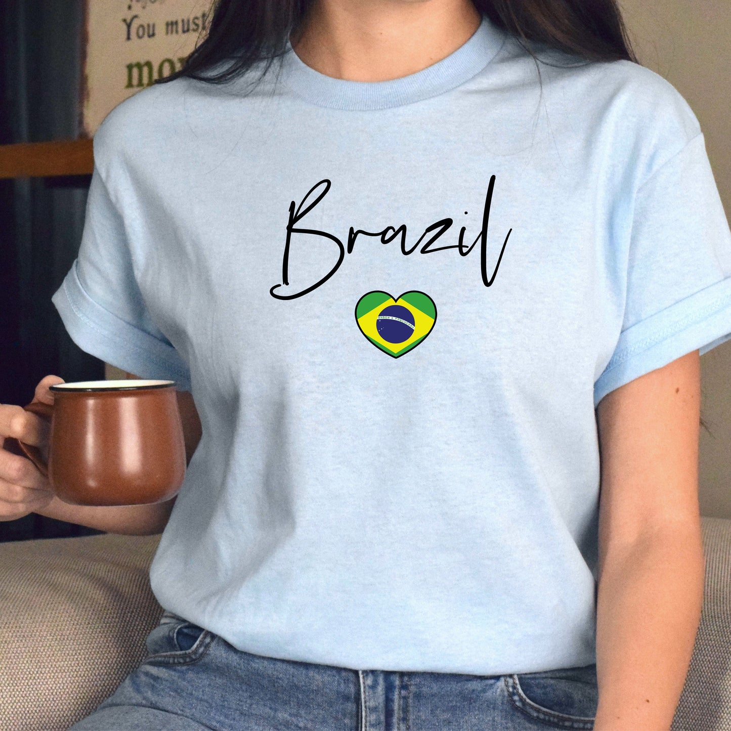 Brazil flag heart Unisex T-shirt Brazil love tee White Sand Blue-Family-Gift-Planet