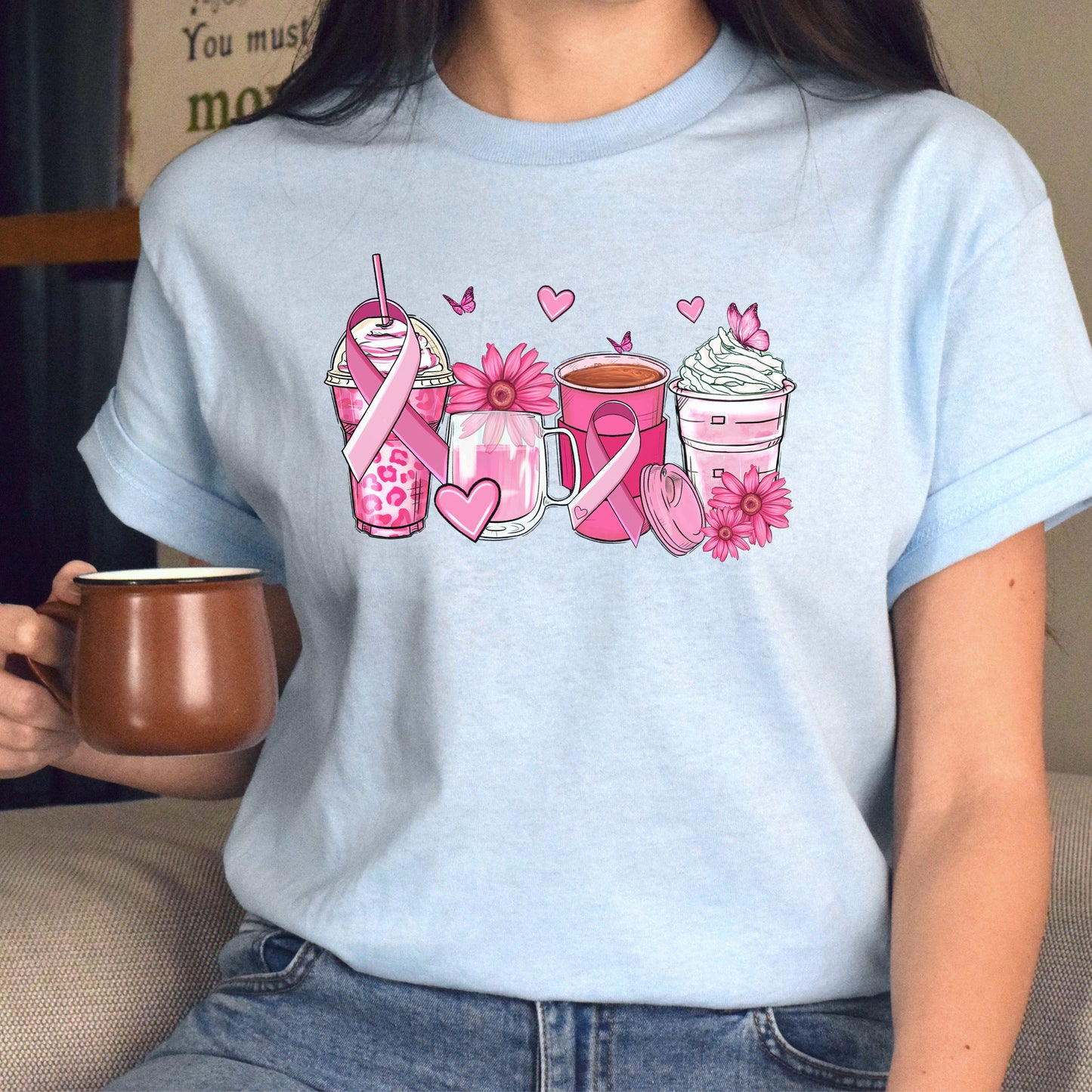 Brest cancer awareness coffee cups unisex tshirt cancer fighter tee S-5XL-Family-Gift-Planet