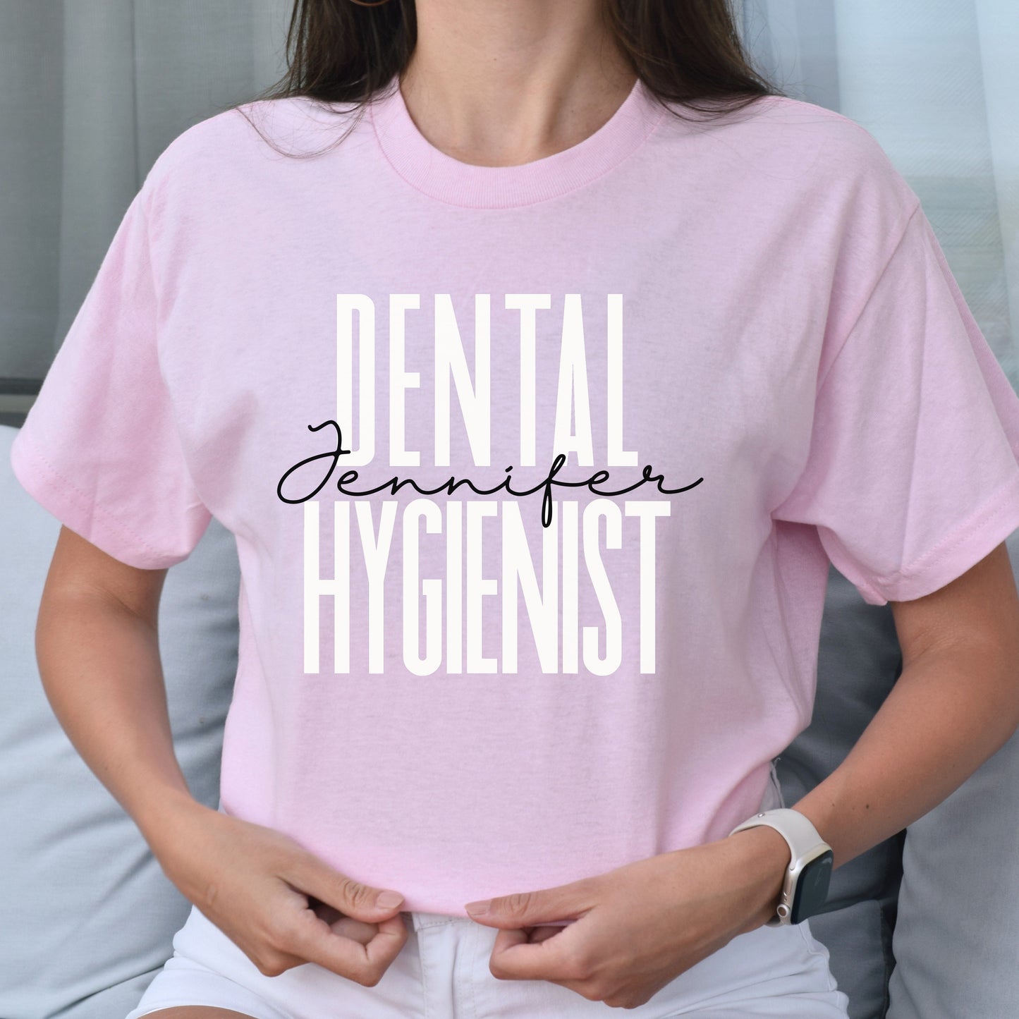 Personalized Dental Hygienist Unisex T-shirt Custom name dentist Sand Blue Pink-Light Pink-Family-Gift-Planet