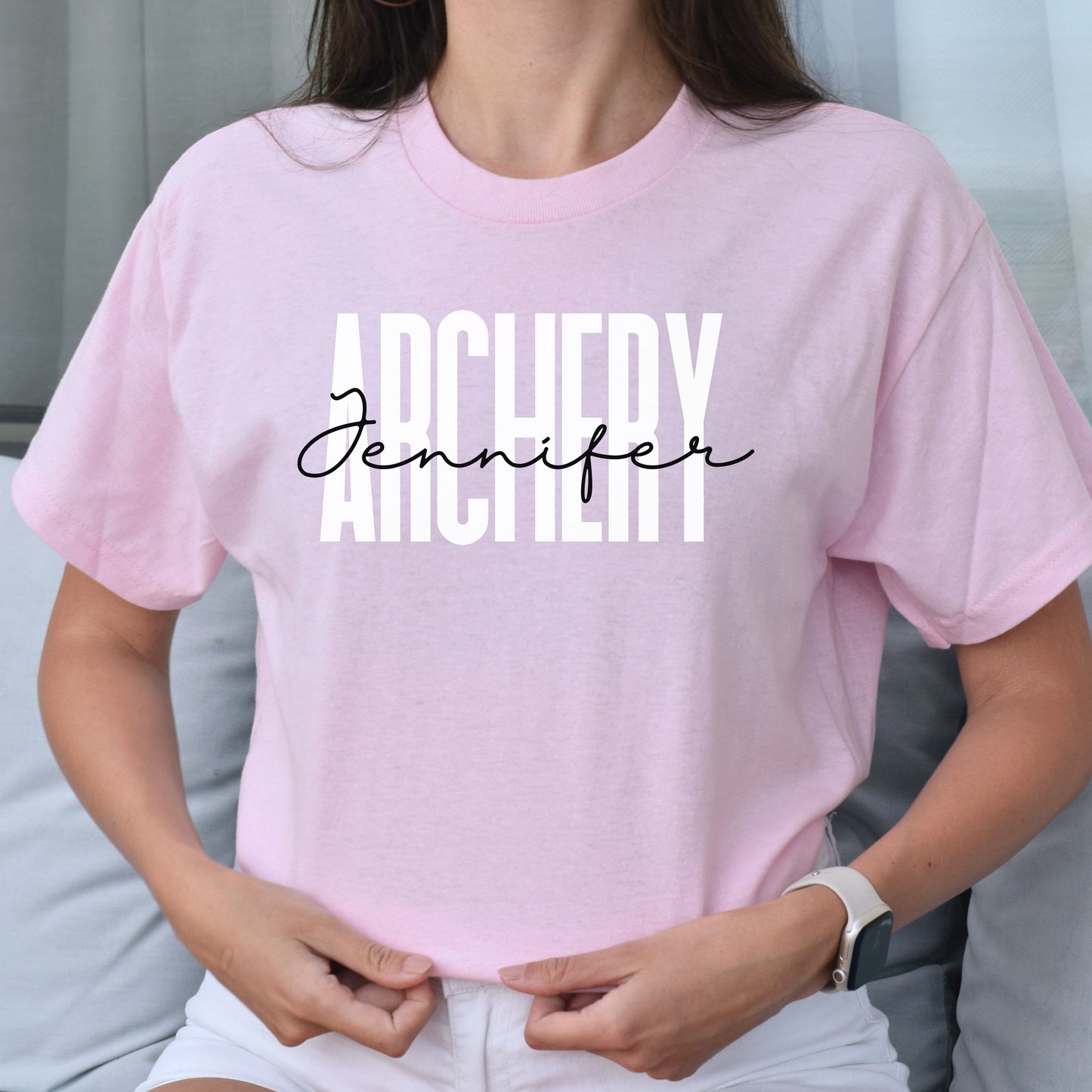 Personalized Archery Unisex T-shirt Custom name Archer Sand Blue Pink-Light Pink-Family-Gift-Planet