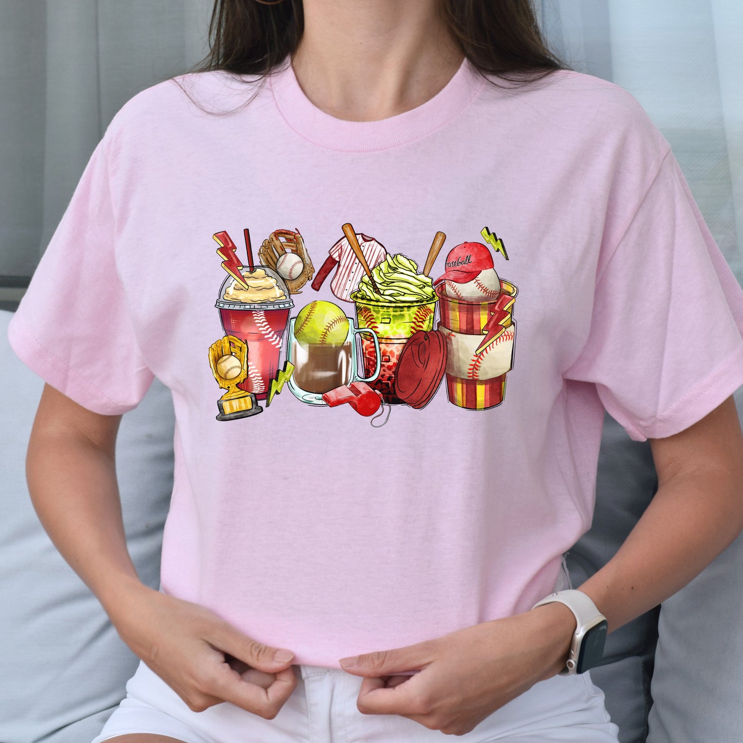 Baseball and softball coffee cups unisex tshirt game day tee S-5XL-Family-Gift-Planet