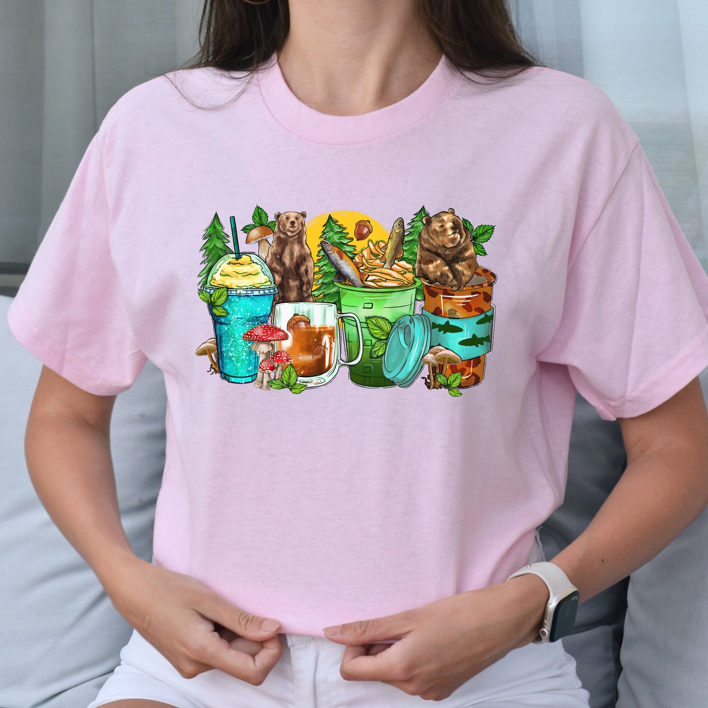 Bear and coffee cups unisex tshirt forest hunter tee S-5XL-Family-Gift-Planet