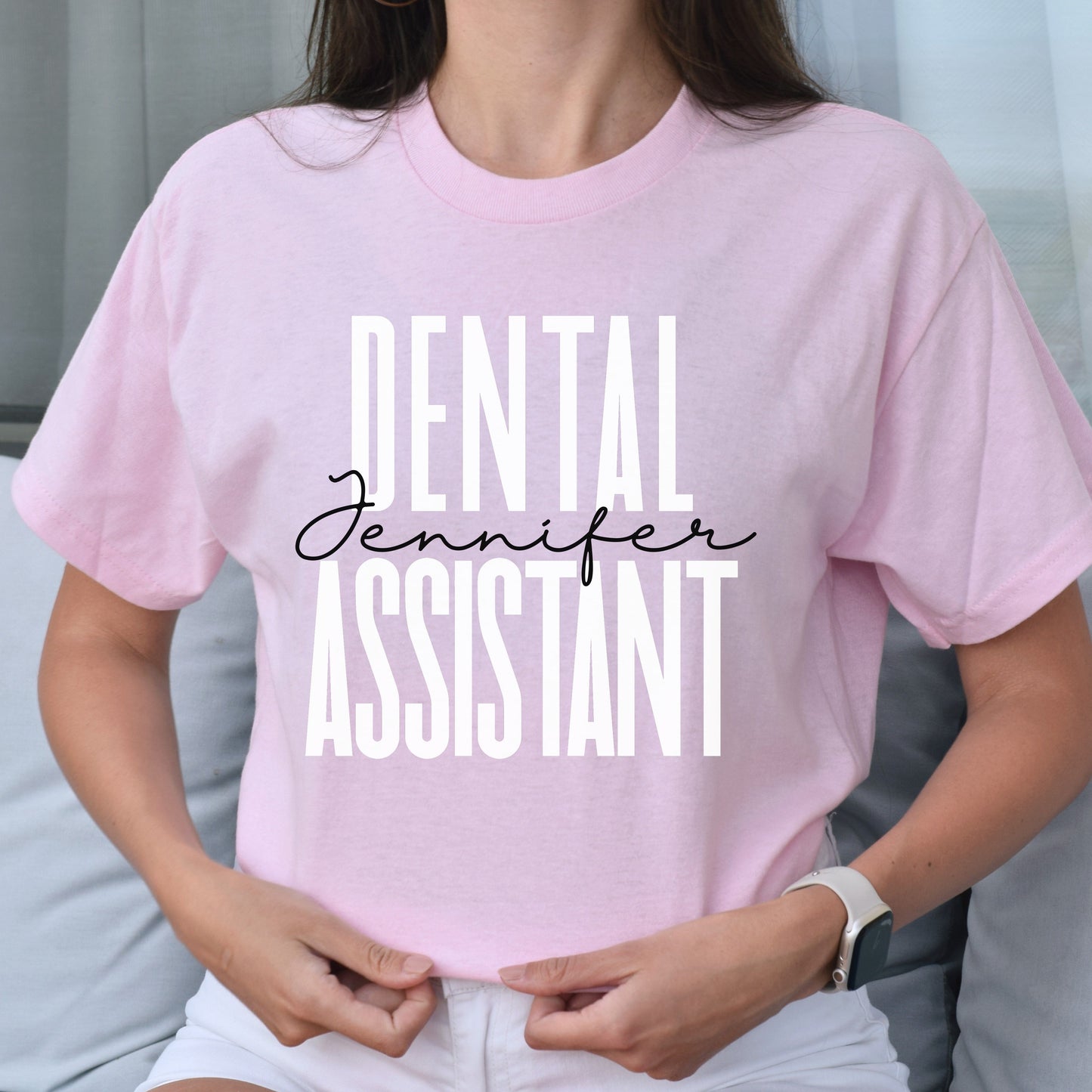 Personalized Dental assistant Unisex T-shirt Custom name dentist Sand Blue Pink-Light Pink-Family-Gift-Planet