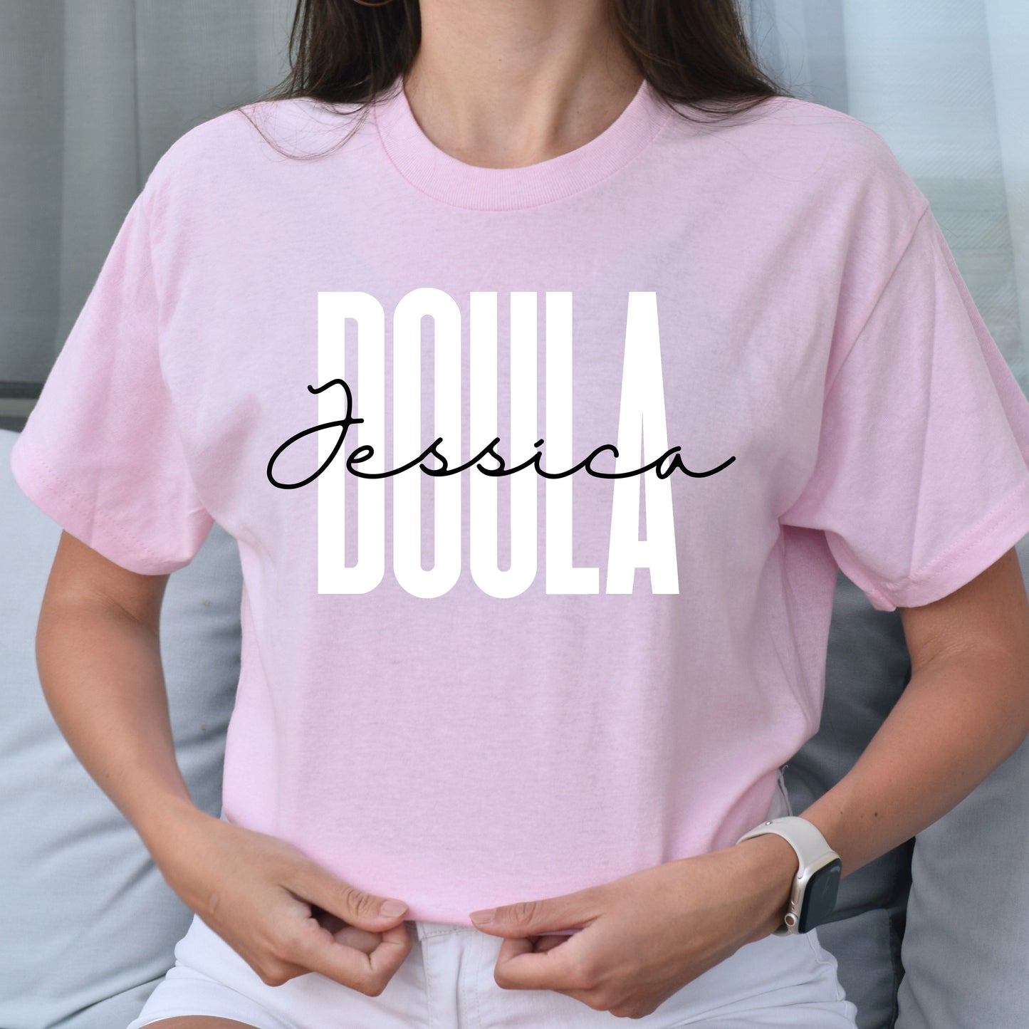 Personalized Doula Unisex T-shirt gift for doula Sand Pink Light Blue-Light Pink-Family-Gift-Planet