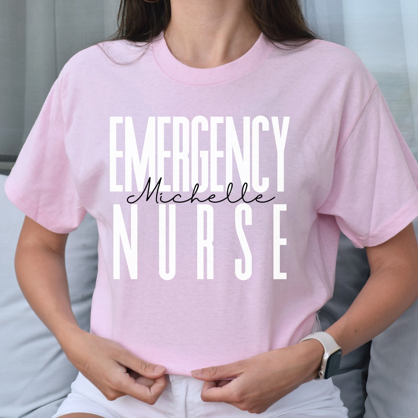 Personalized Emergency nurse Unisex T-shirt Custom Name ER nurse Sand Blue Pink-Light Pink-Family-Gift-Planet
